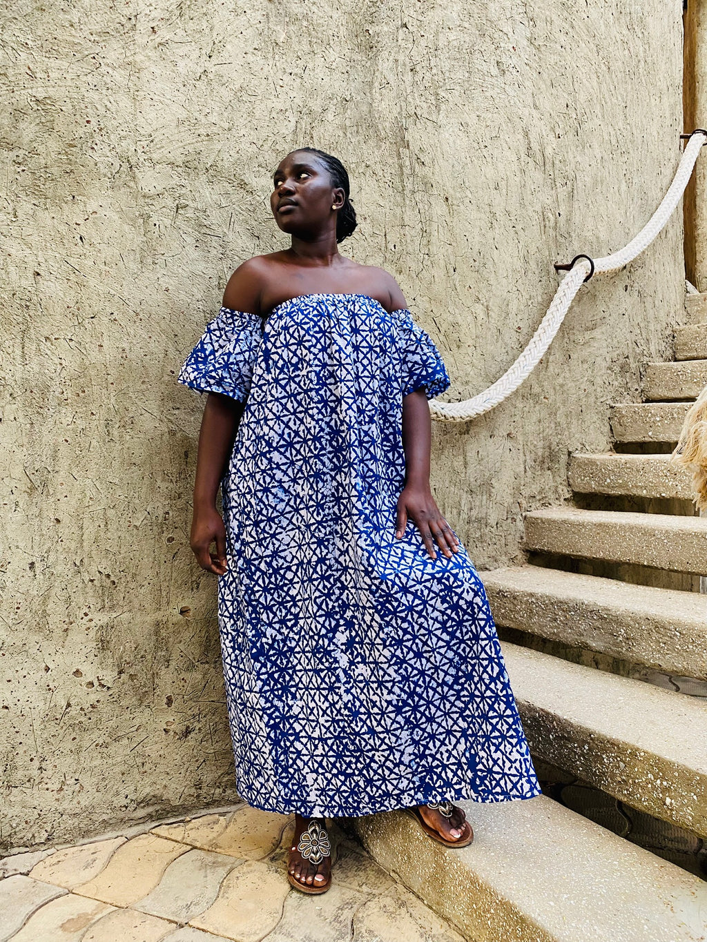 Blue Crossline Drop Shoulder Maxi Dress – Artisanal Resist-Dyed Cotton | Ayo & Aye