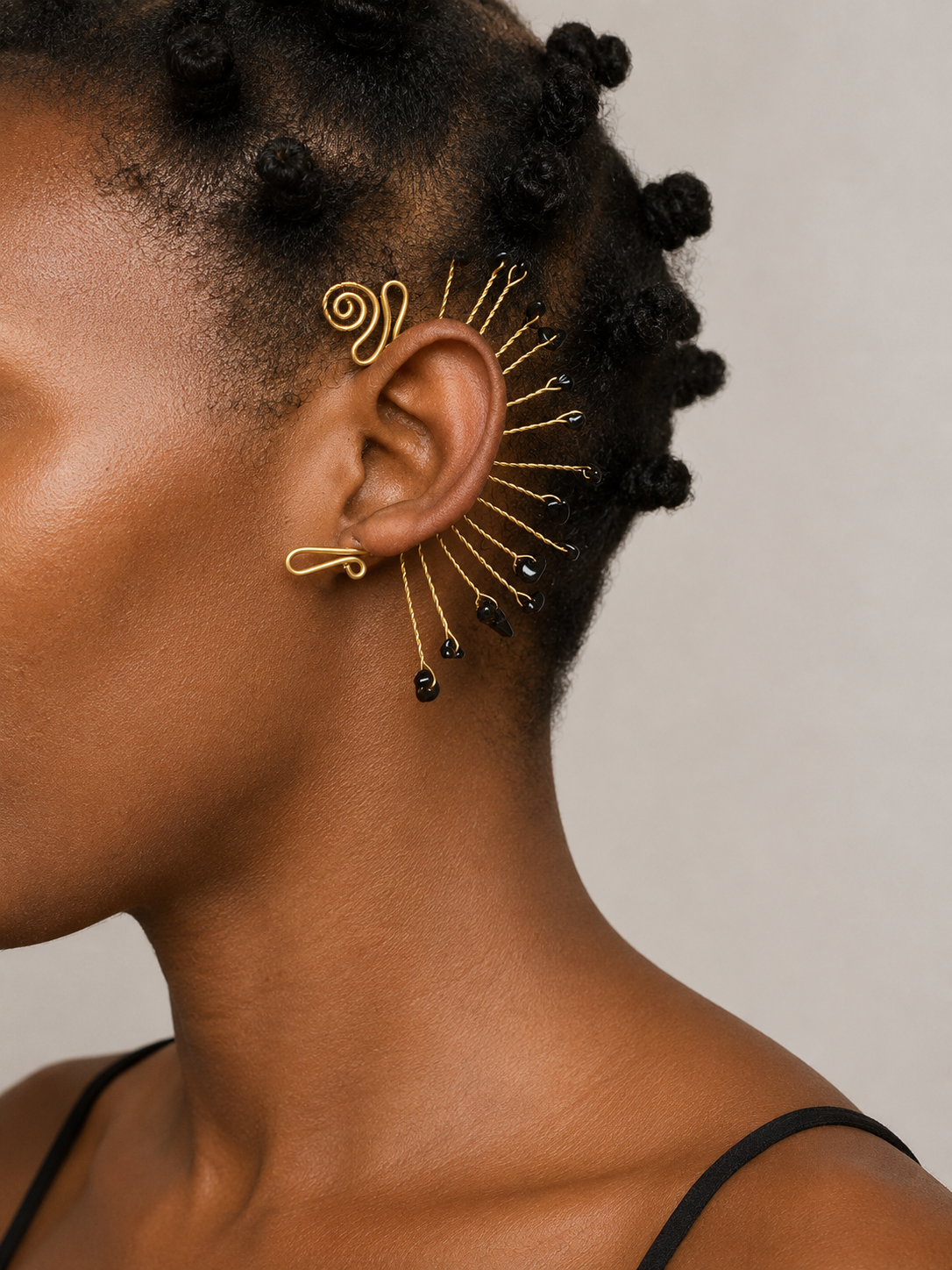 Brass Wire Ear Cuff | Non Pierced Statement Jewelry | Black Stone Accent | Handmade Wire (Copy)