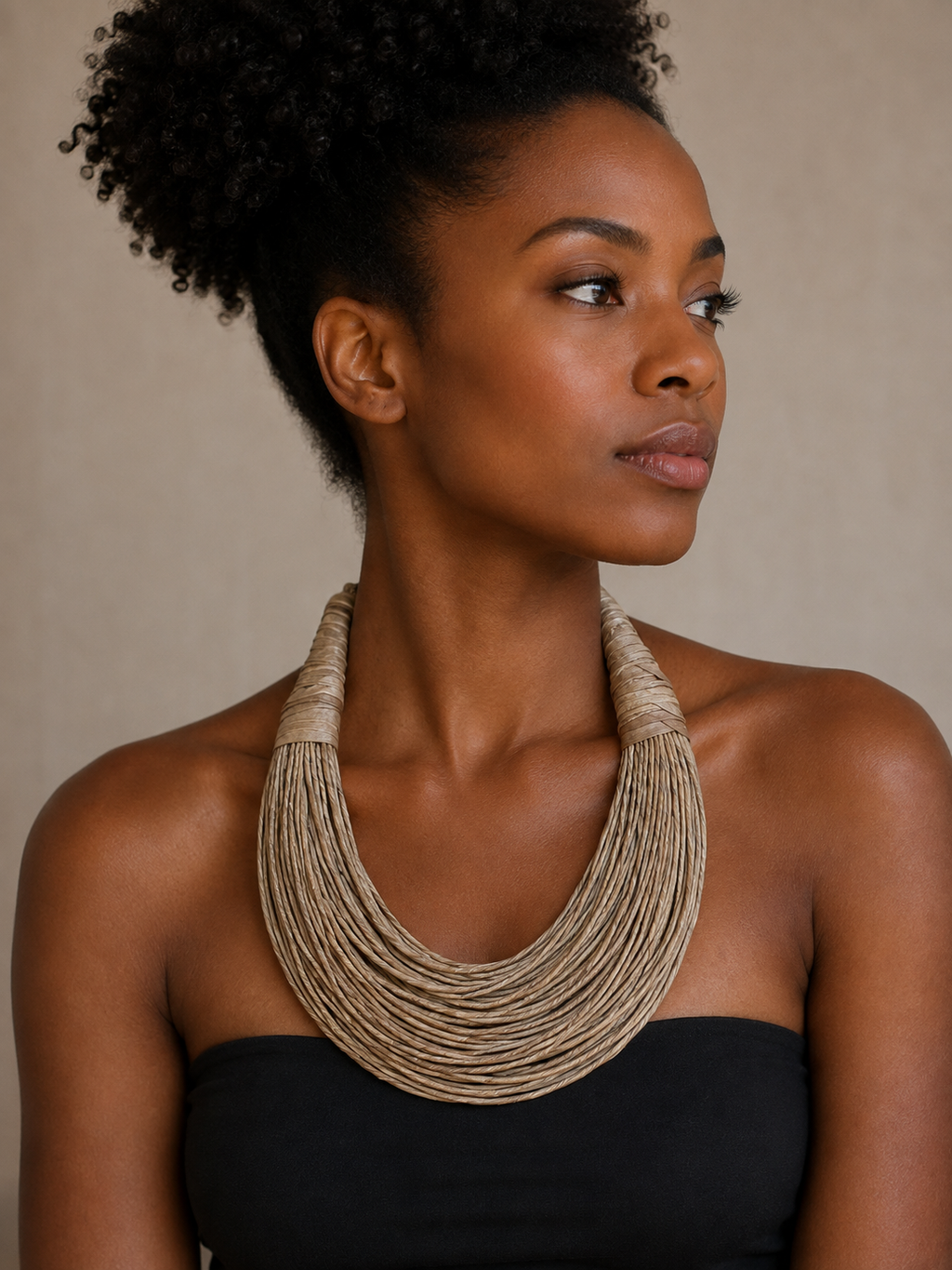 Natural Leather Multi-Strand Statement Necklace