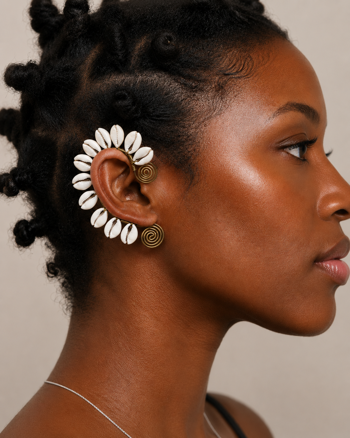 Cowrie Shell & Brass Sculptural Ear Cuff (Right Ear)