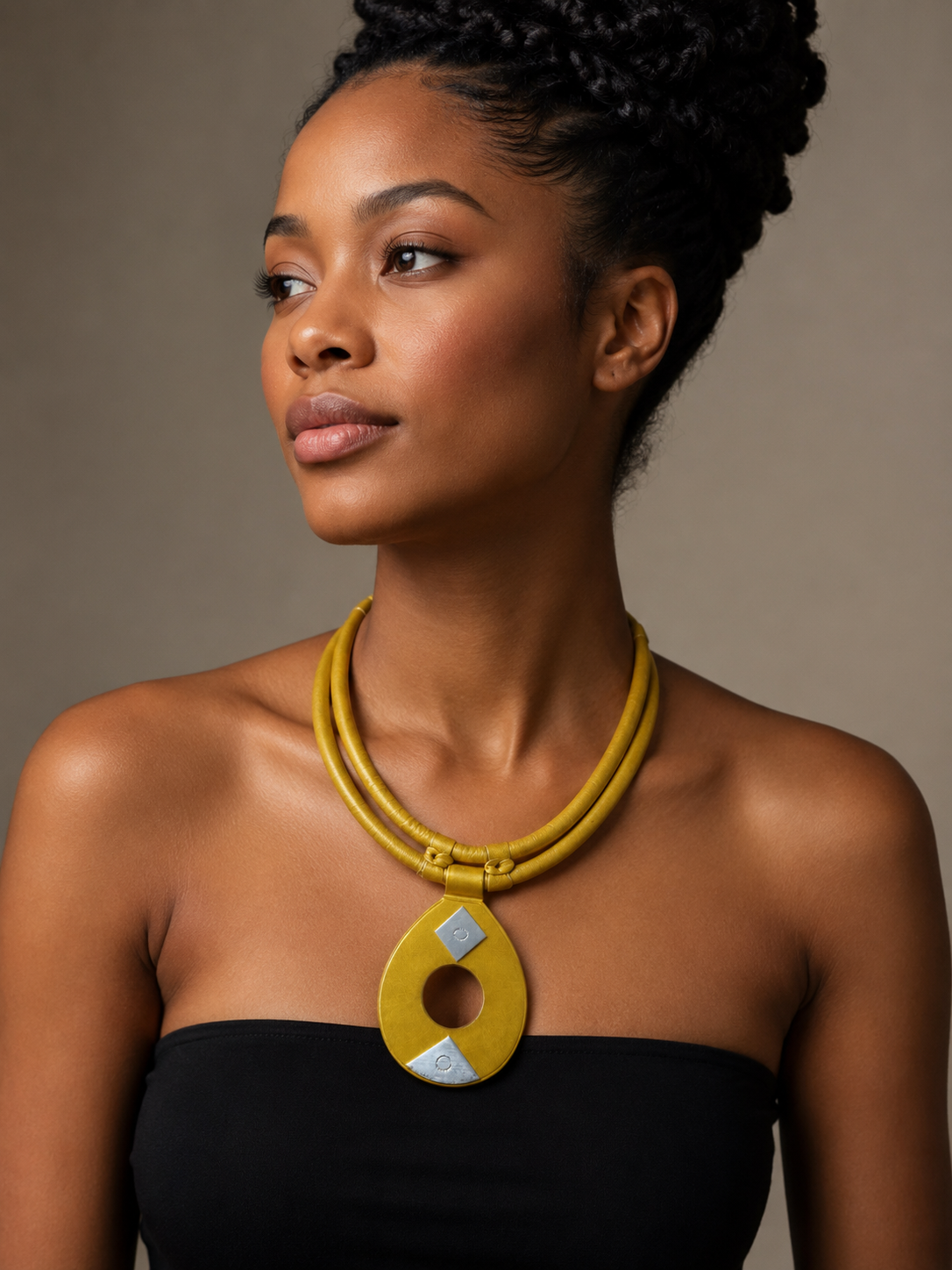 Yellow Tuareg Leather Statement Necklace – Handcrafted African Jewelry | Ayo & Aye
