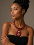 Brick Red Orbit Tuareg Leather Statement Necklace – African Artisan Jewelry | Ayo & Aye