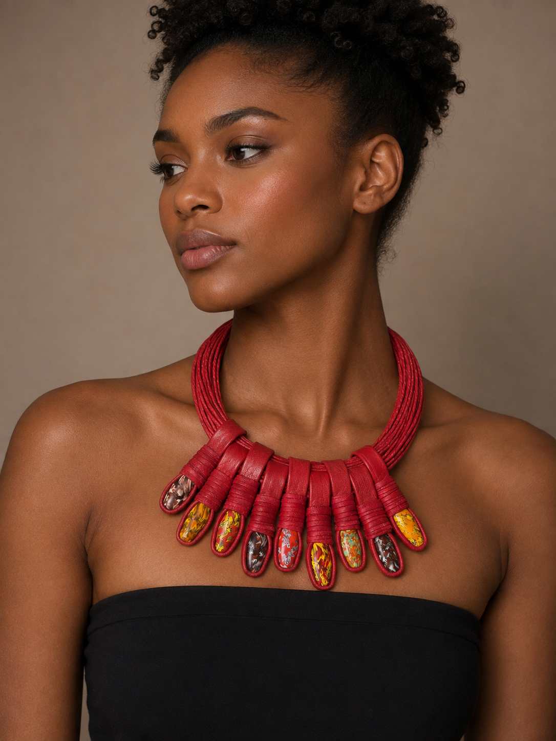 Red Chunky Leather Collar Necklace – Bold African Statement Jewelry | Ayo & Aye