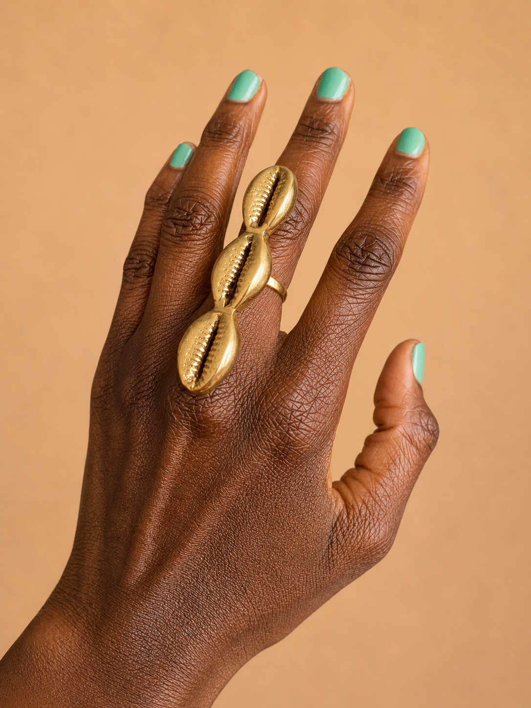 Brass Triple Cowrie Shell Ring – African Heritage Statement Ring | Ayo & Aye