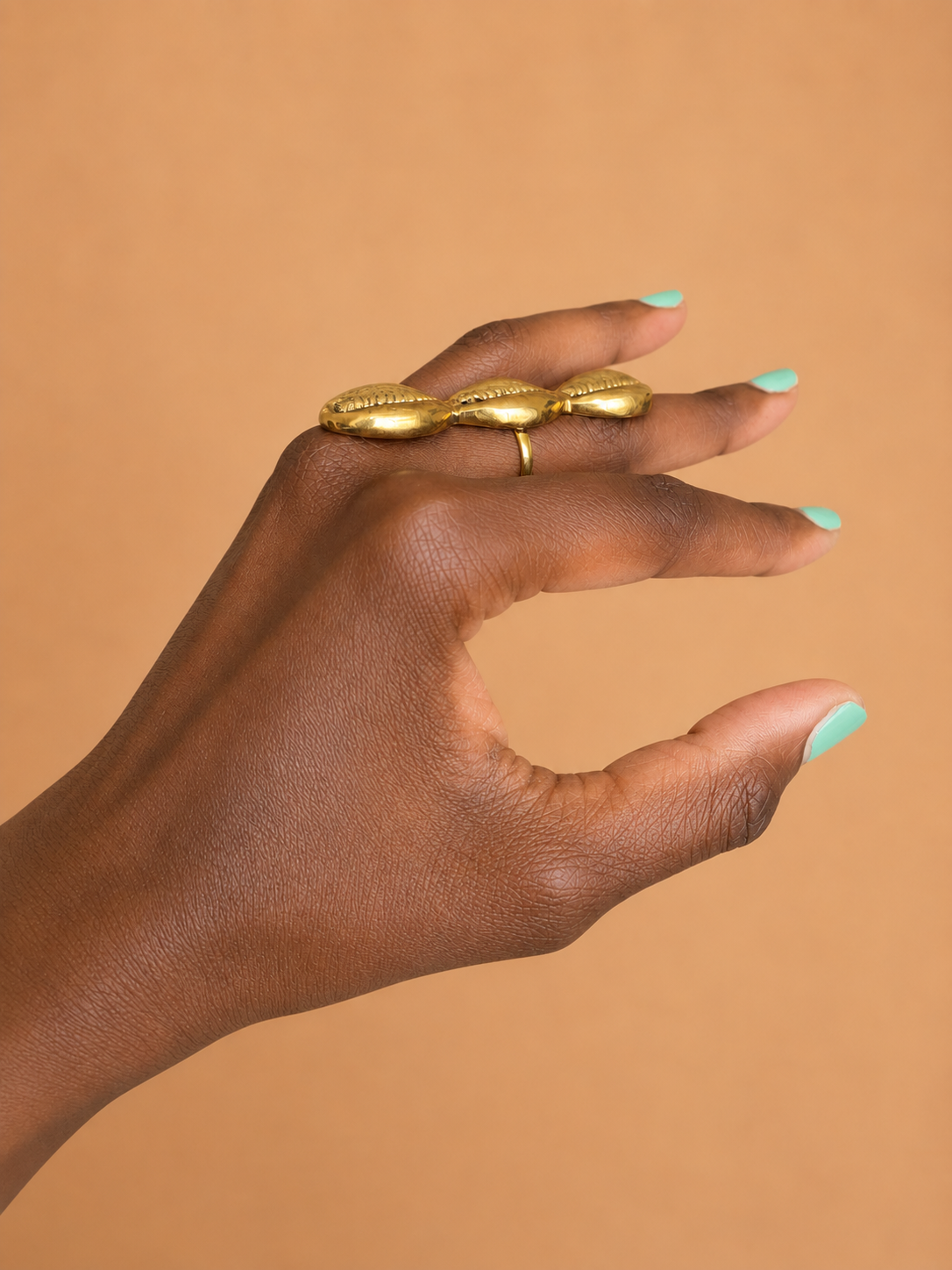 Brass Triple Cowrie Shell Ring – African Heritage Statement Ring | Ayo & Aye