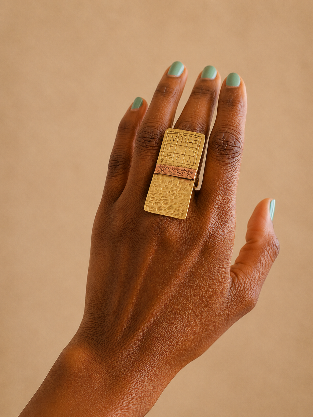 Brass Panel Ring – Etched & Hammered African Statement Ring | Ayo & Aye