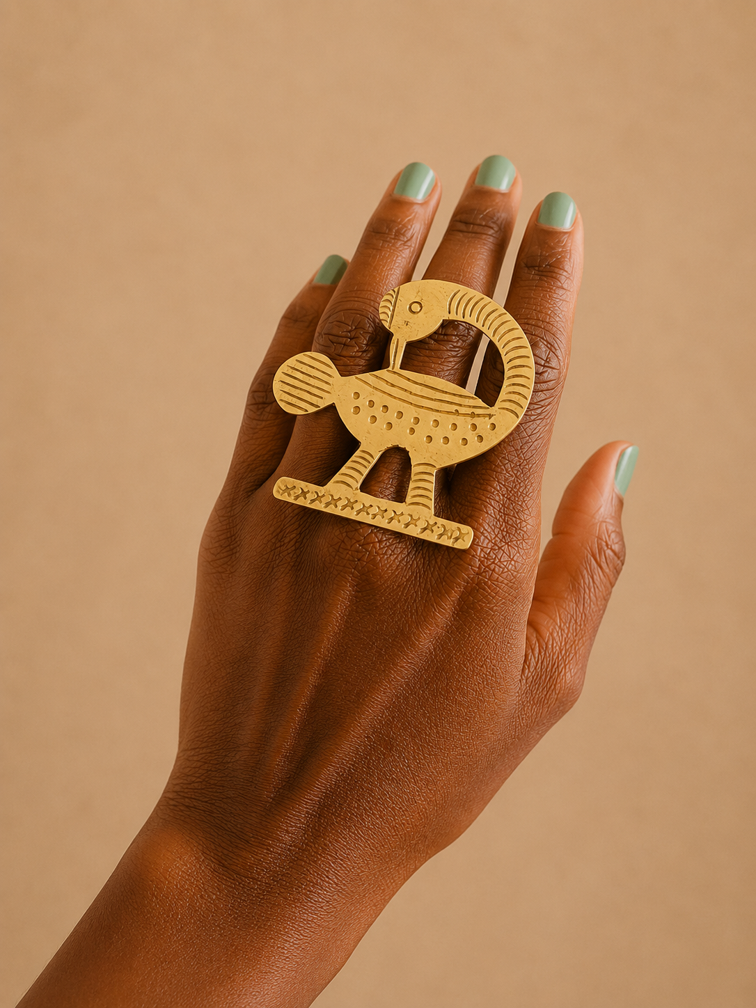 Brass Sankofa Adinkra Ring – African Heritage Statement Ring | Ayo & Aye