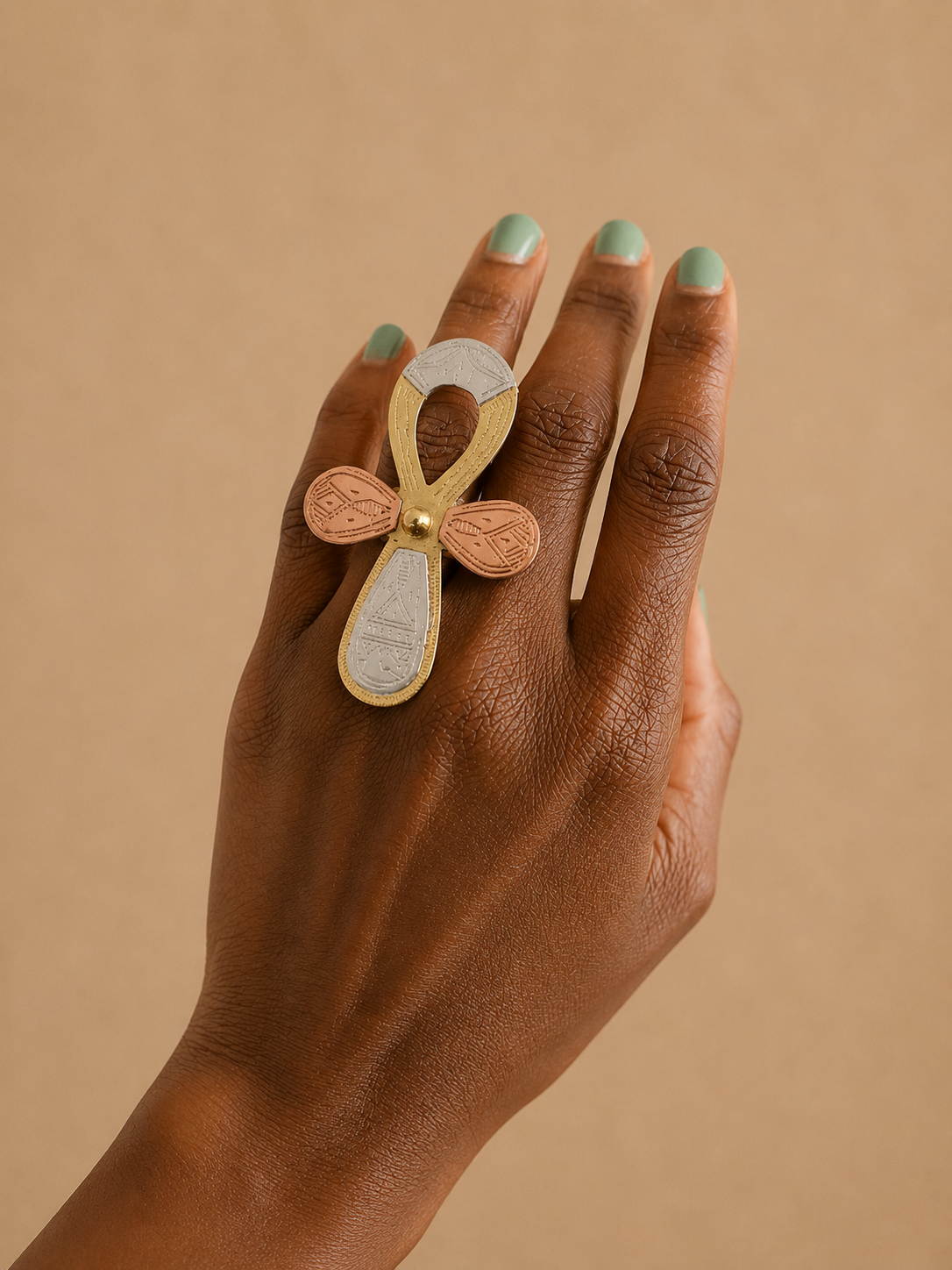 Tuareg Mixed-Metal Cross Ring – Brass Copper African Statement Ring | Ayo & Aye
