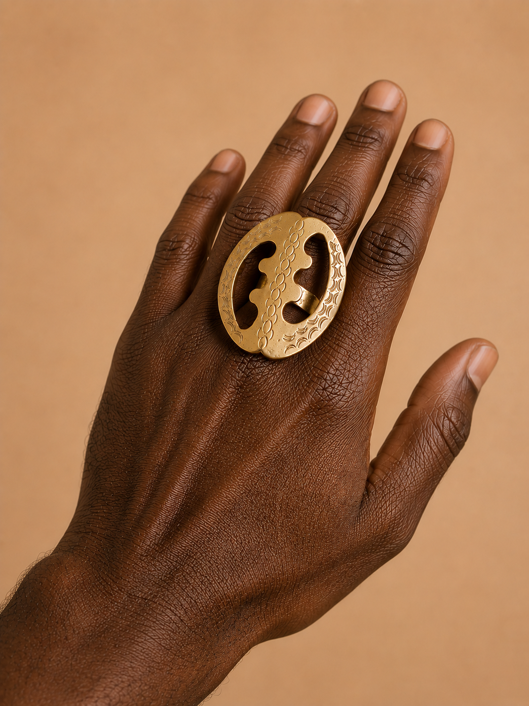Football 2026 Team Appreciation | Brass Adinkra Ring | Large Round Symbol Ring | African Heritage Jewelry | Handmade Statement Ring