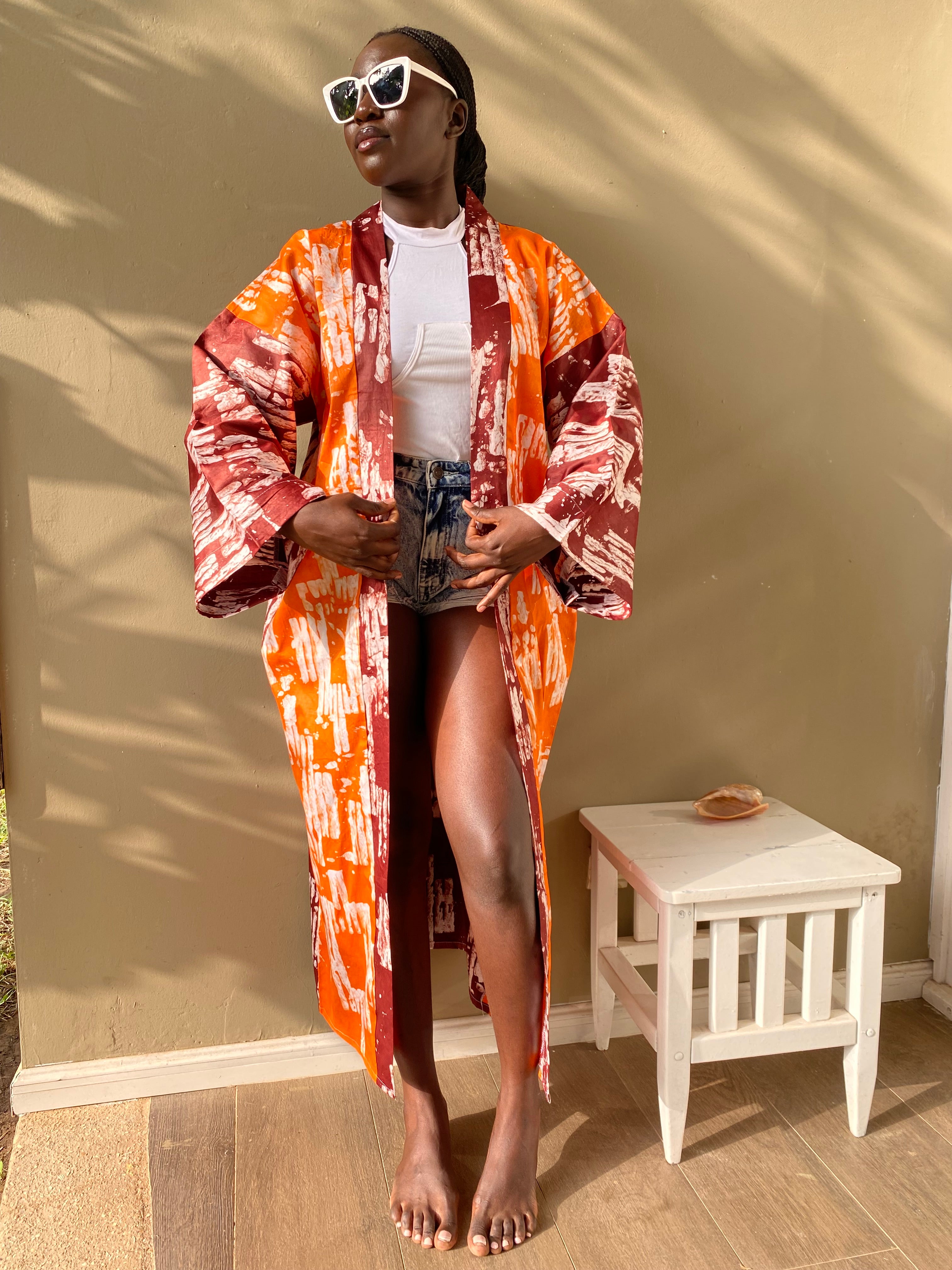 The Kumi Resort Kimono, Multi-colored SS25 #001, Artisanal Batik, 100% Cotton (M-XL)