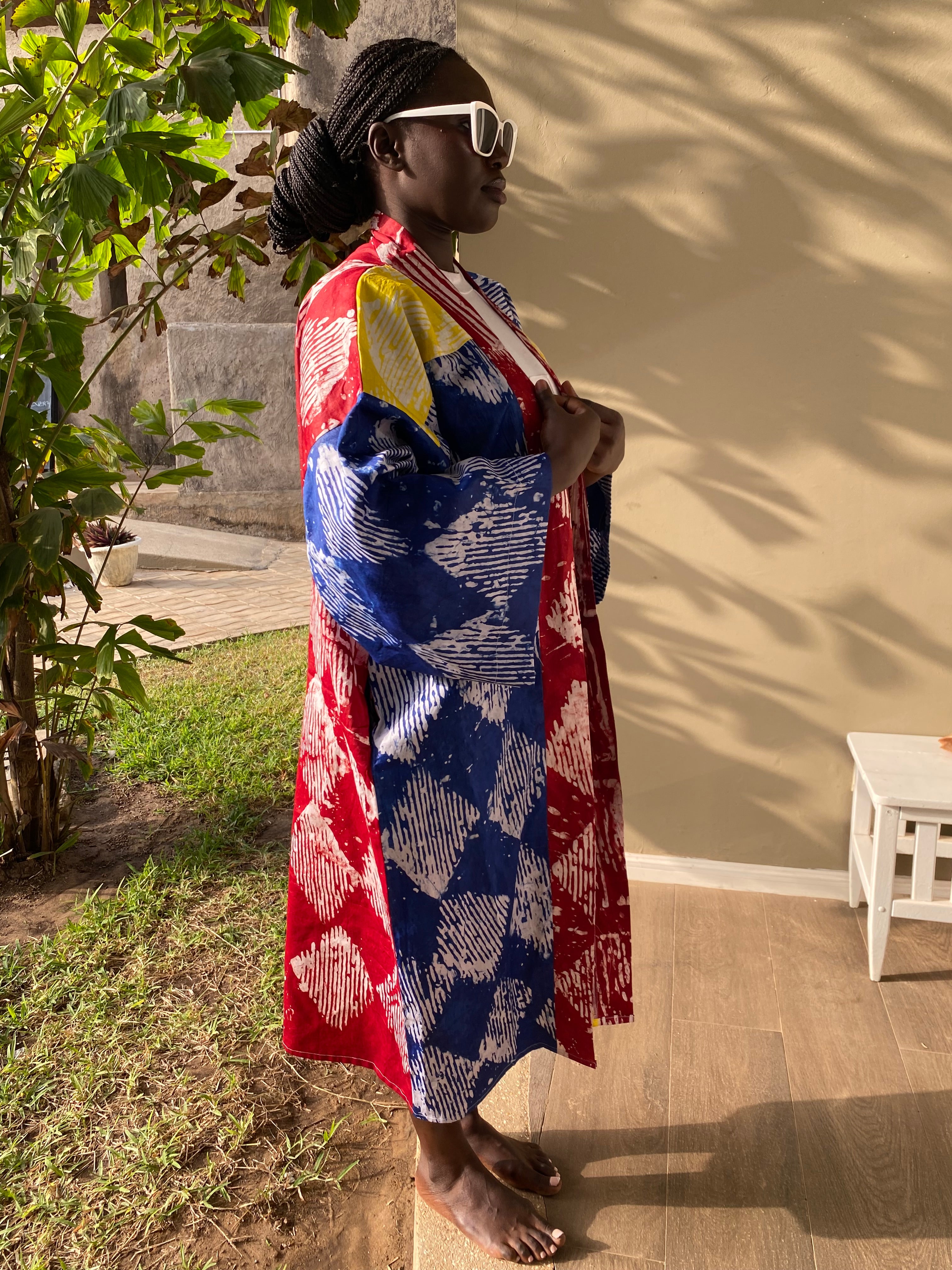The Kumi Resort Kimono, Multi-colored SS25 #004, Artisanal Batik, 100% Cotton (M-XL)