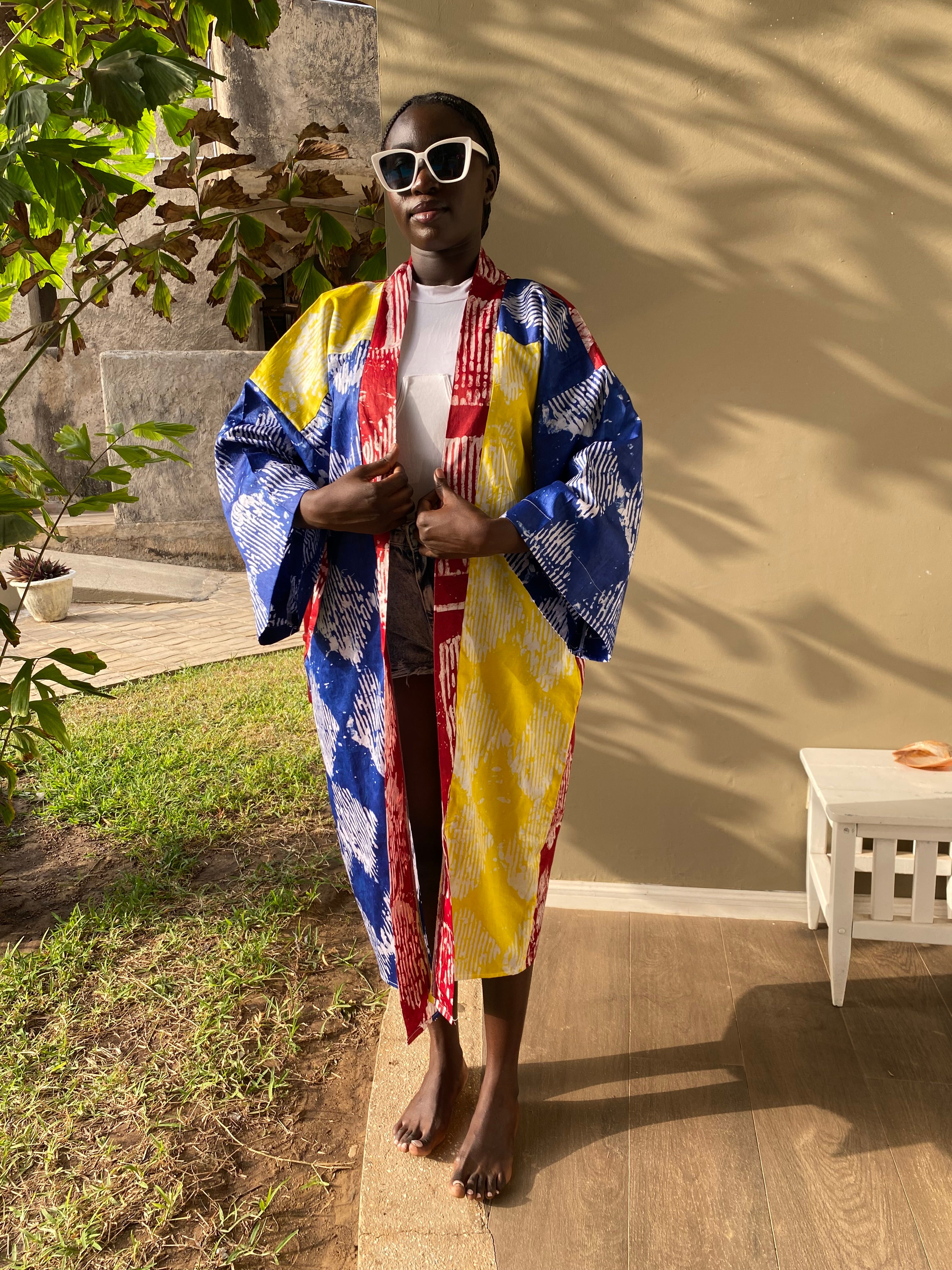 The Kumi Resort Kimono, Multi-colored SS25 #004, Artisanal Batik, 100% Cotton (M-XL)
