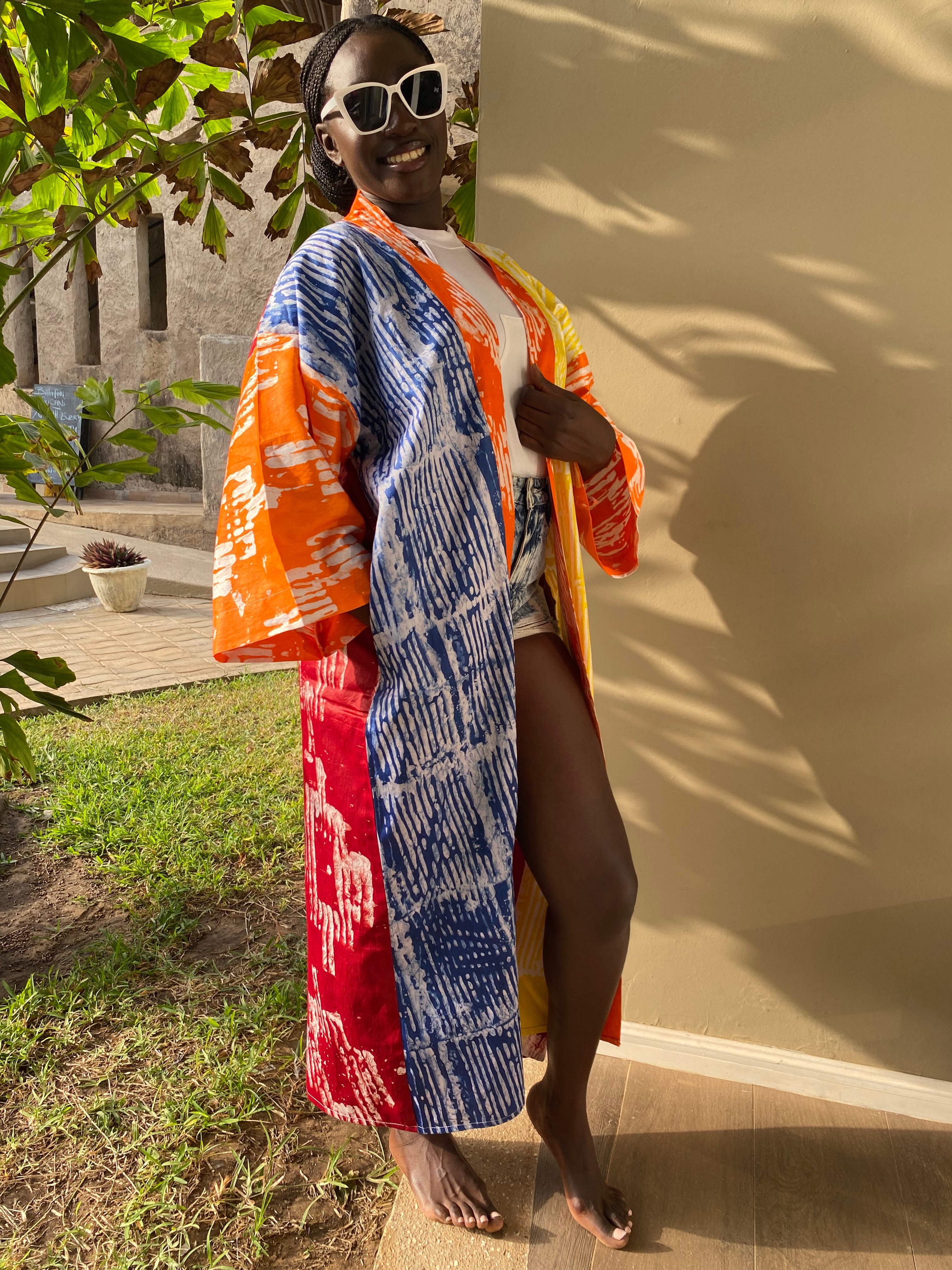 The Kumi Resort Kimono, Multi-colored SS25 #003, Artisanal Batik, 100% Cotton (M-XL)