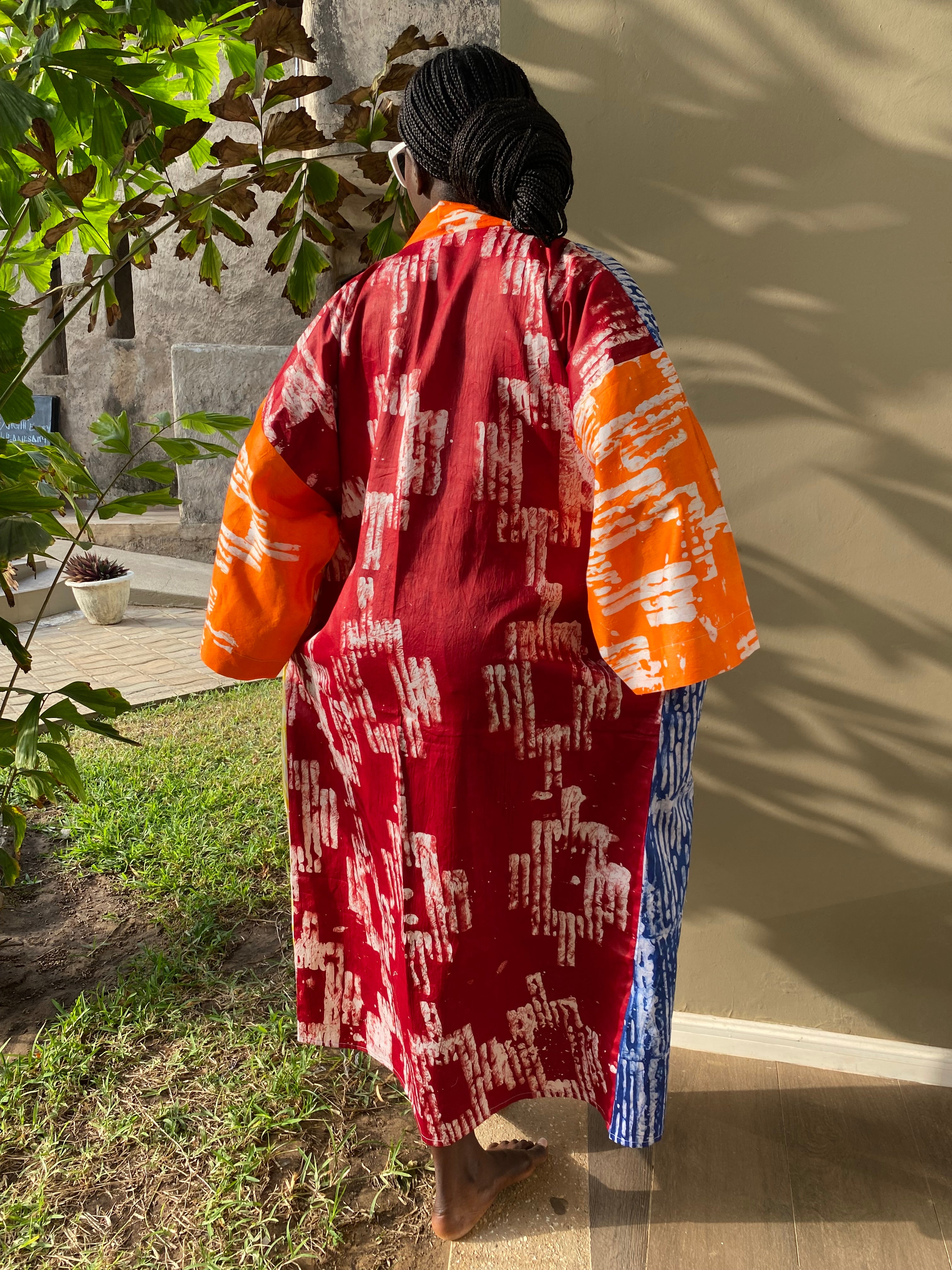 The Kumi Resort Kimono, Multi-colored SS25 #003, Artisanal Batik, 100% Cotton (M-XL)