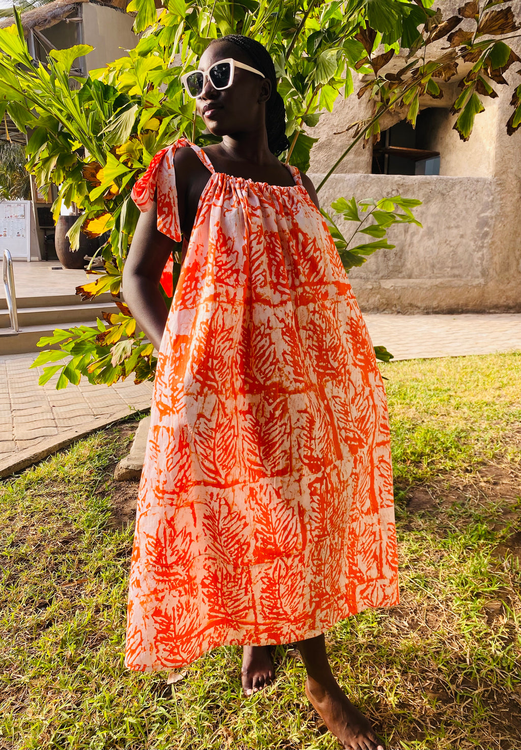 Pink Idowu Tie-Neck Maxi Dress – Artisanal Resist-Dyed Cotton | Ayo & Aye