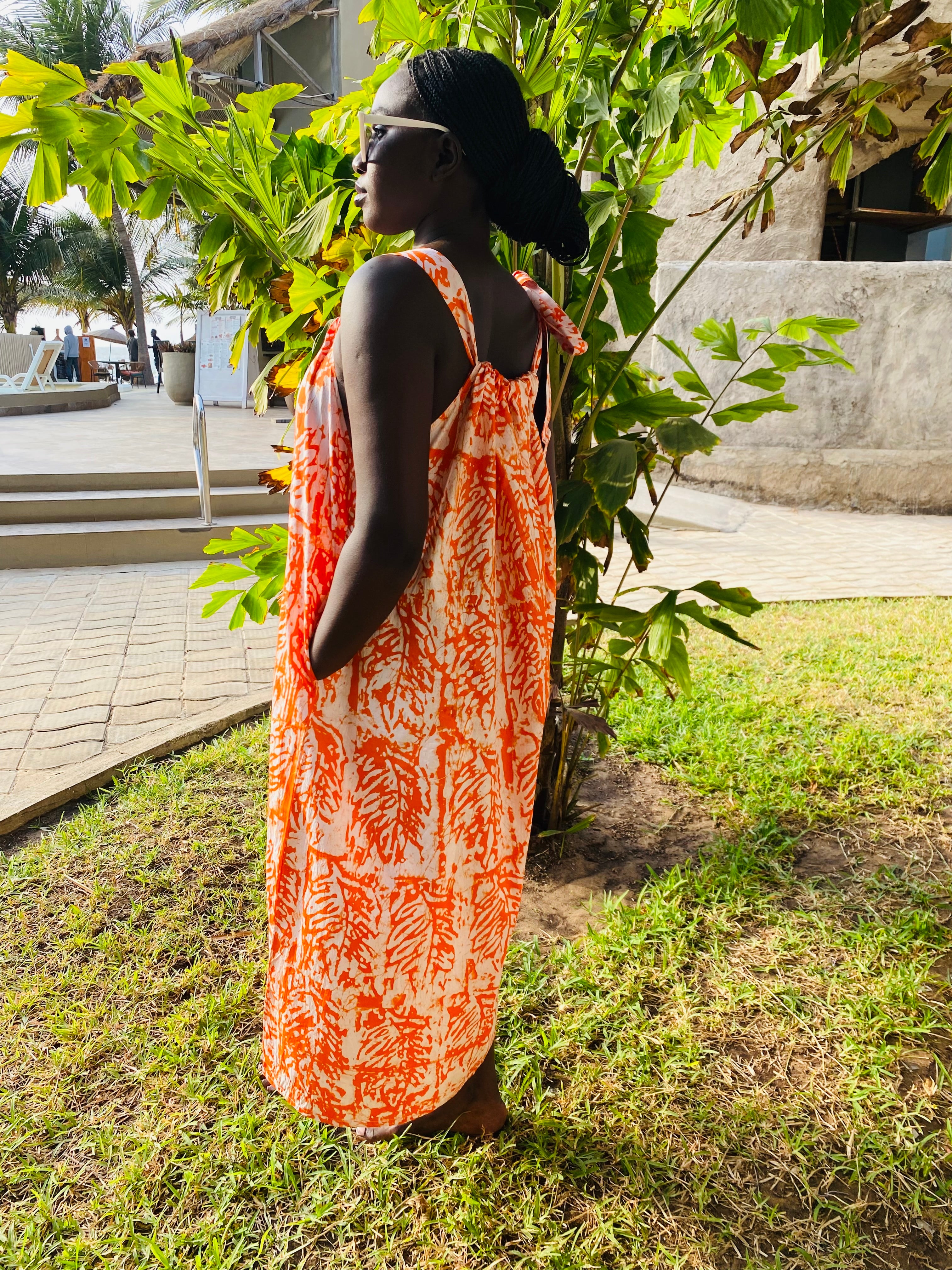 Pink Idowu Tie-Neck Maxi Dress – Artisanal Resist-Dyed Cotton | Ayo & Aye