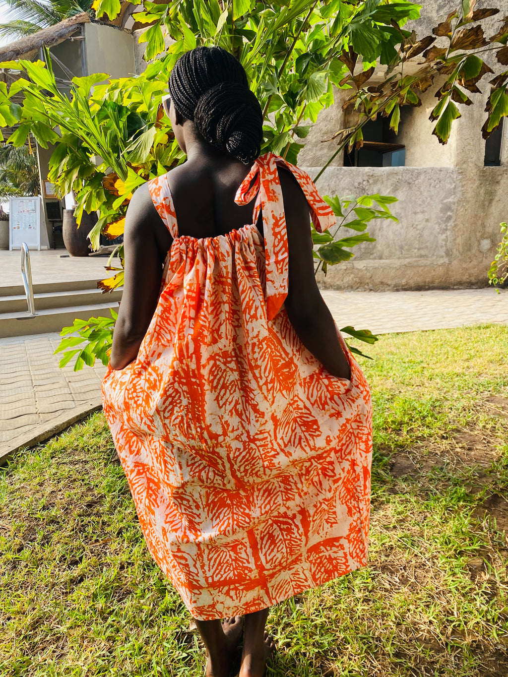 Pink Idowu Tie-Neck Maxi Dress – Artisanal Resist-Dyed Cotton | Ayo & Aye