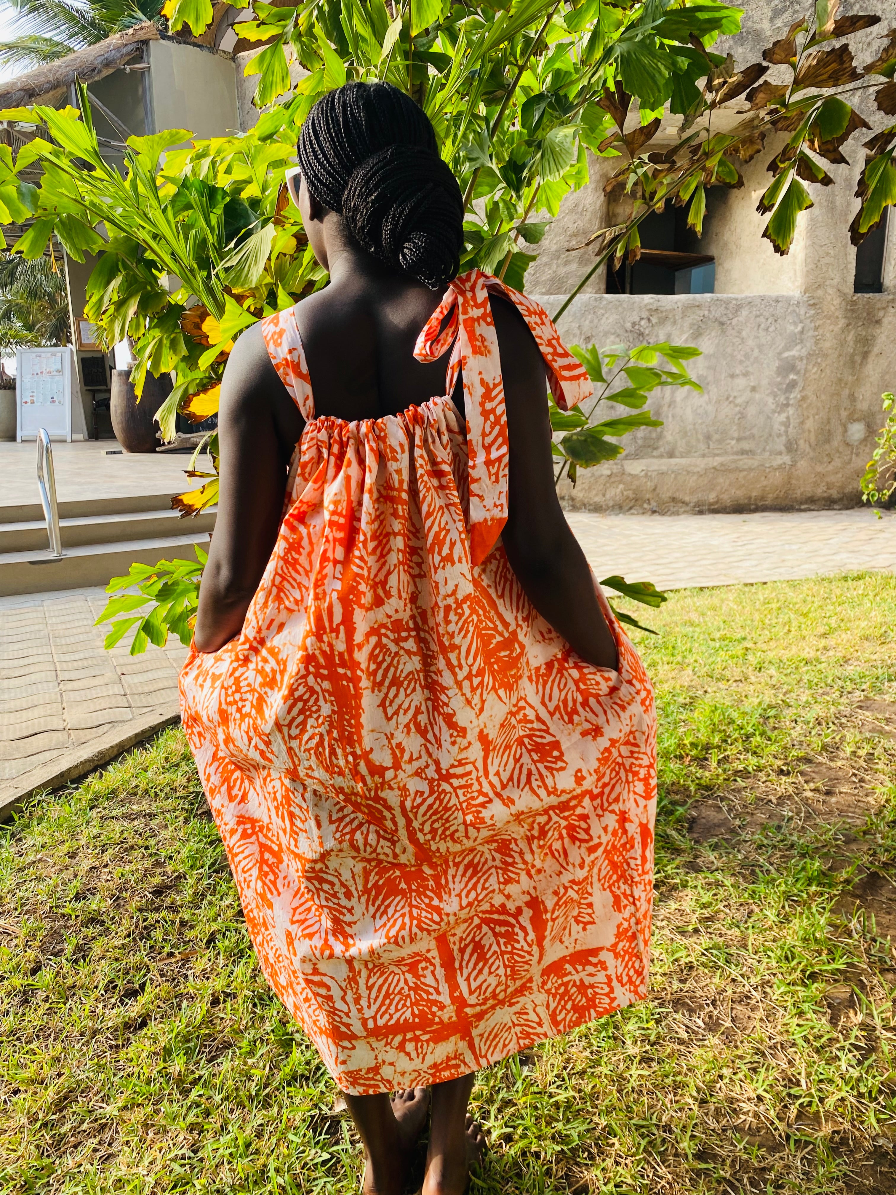 Pink Idowu Tie-Neck Maxi Dress – Artisanal Resist-Dyed Cotton | Ayo & Aye