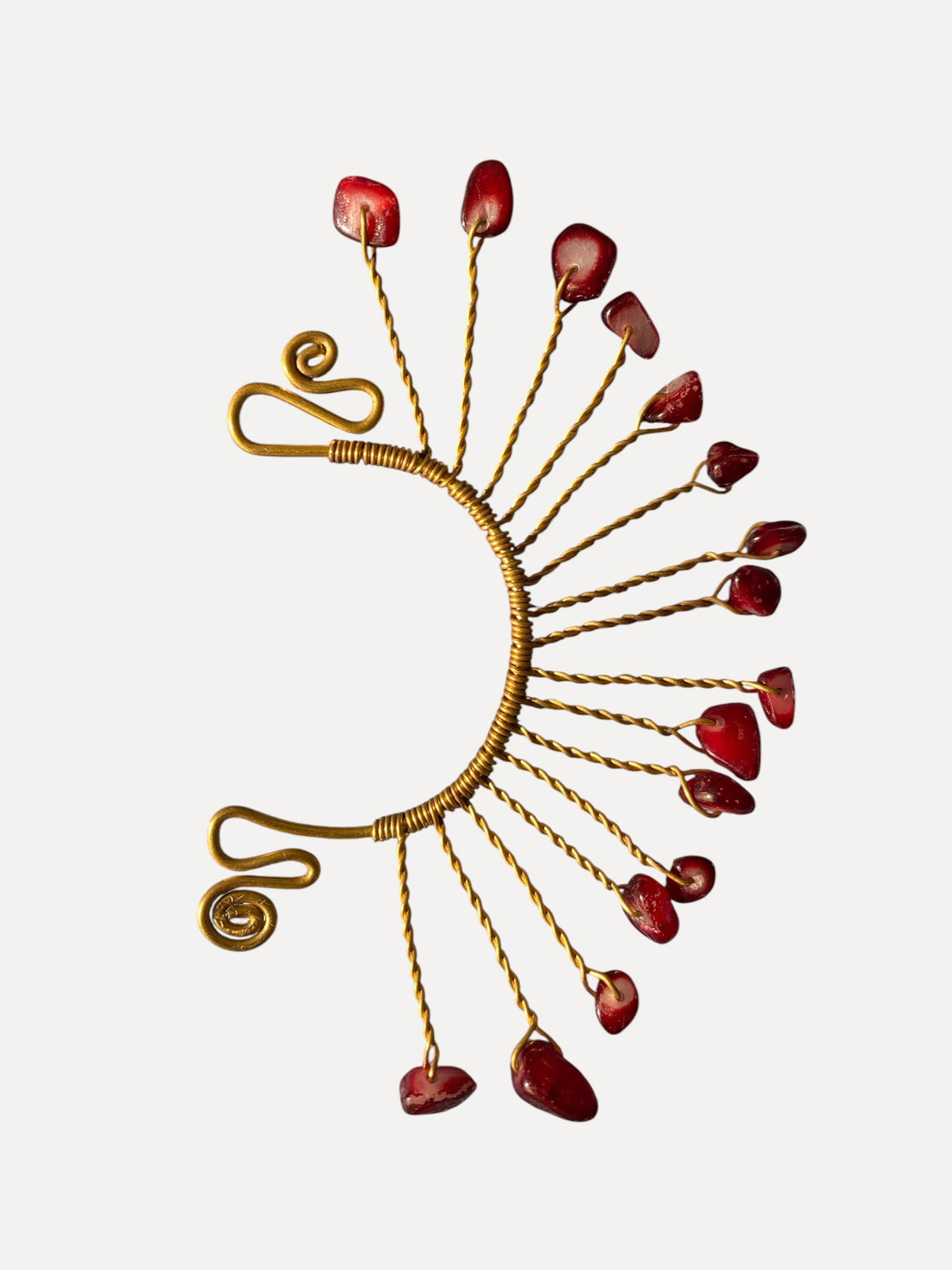 Bohemian Brass Ear Cuff | Non Pierced Statement Jewelry | Garnet Red Stone Accent | Handmade Wire