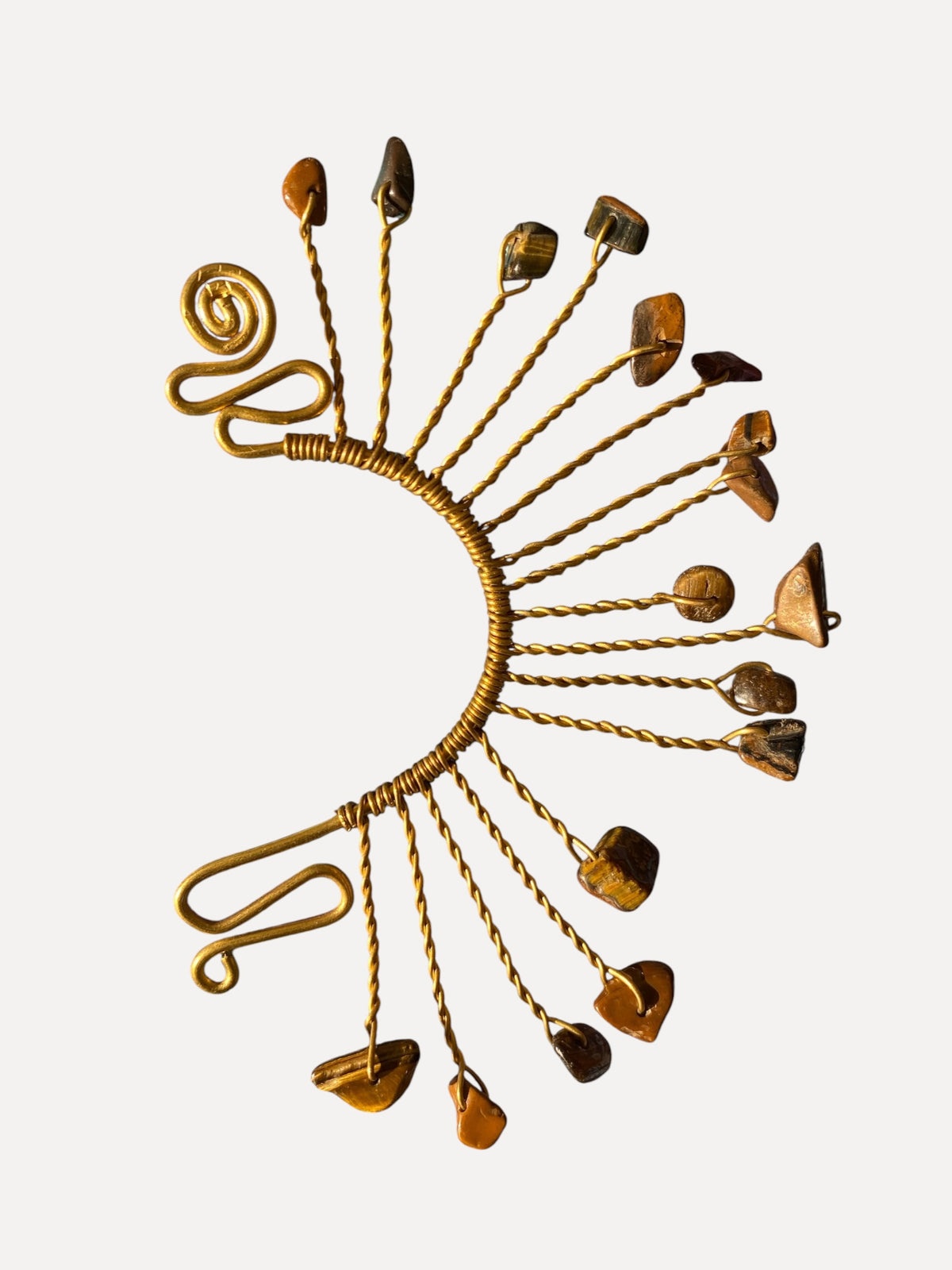 Brass Wire Ear Cuff | Non Pierced Statement Jewelry | Brown Stone Accent | Handmade Wire