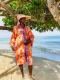 The Kumi Resort Kimono — Sunset & Hibiscus Artisanal Batik Mix, 100% Cotton (M-L)