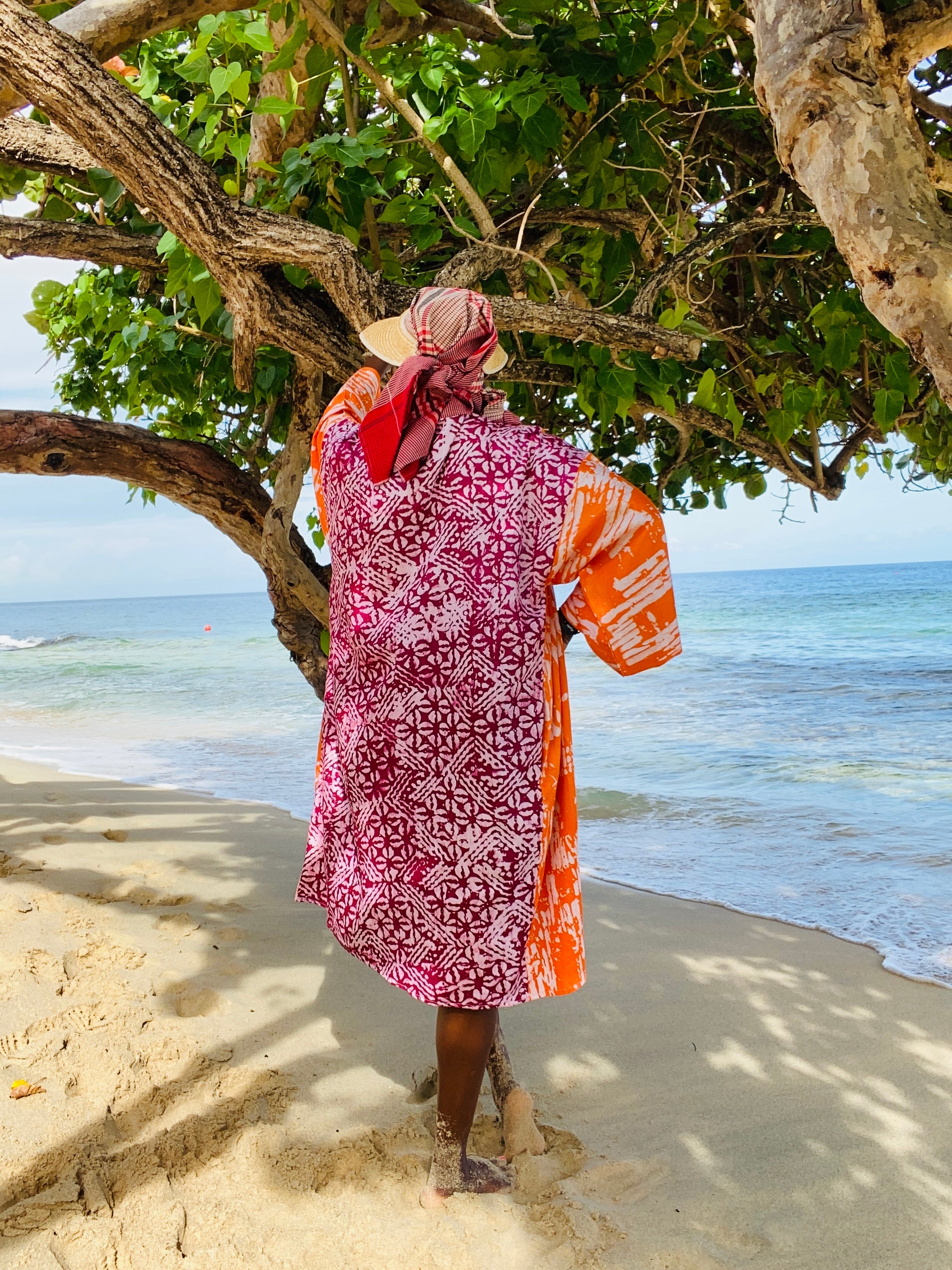 The Kumi Resort Kimono — Sunset & Hibiscus Artisanal Batik Mix, 100% Cotton (M-L)