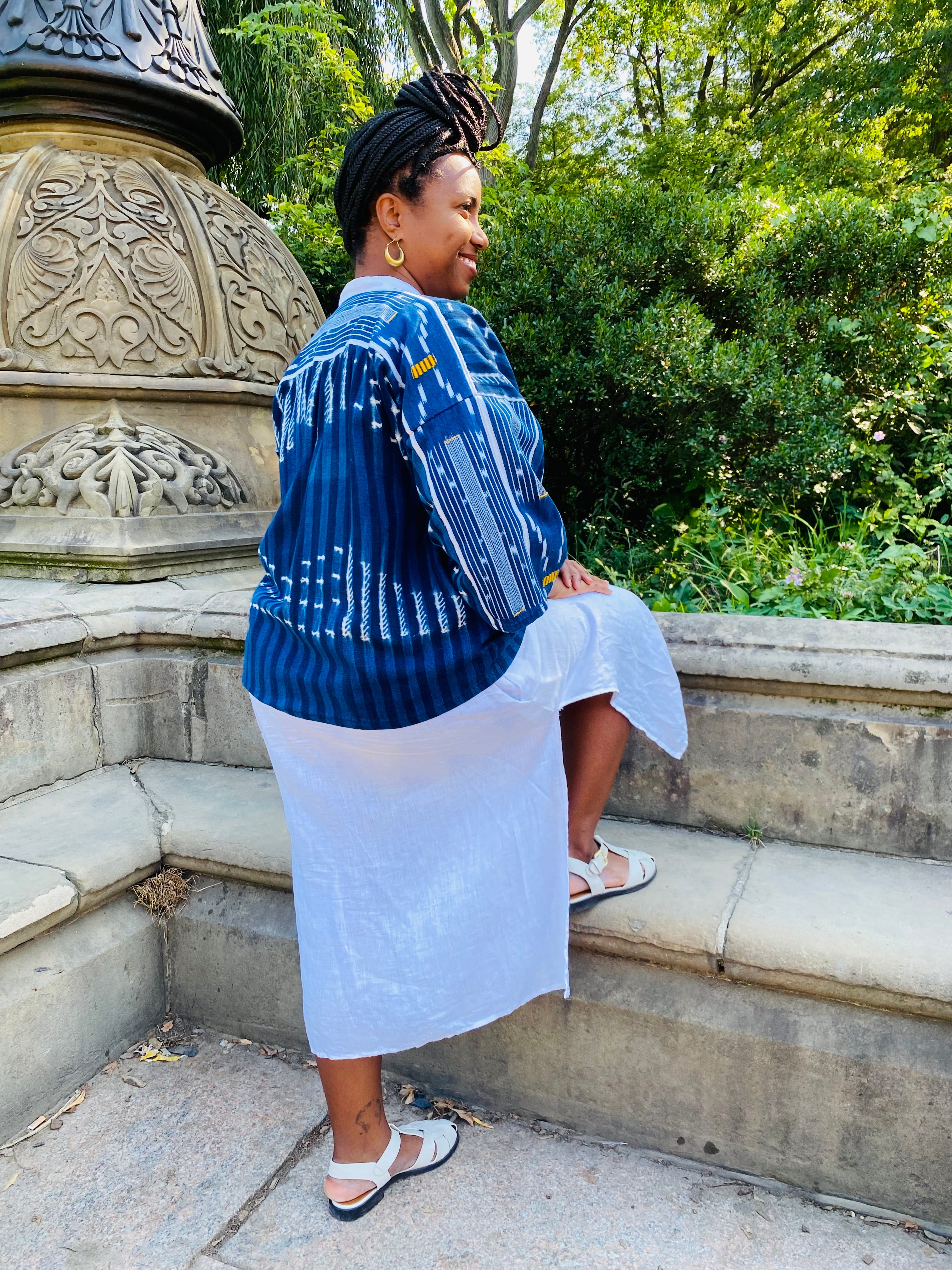 Authentic Resist-dyed Indigo Jacket, Vintage Mossi, West African Mud Cloth, Handwoven Button-Down (#29)