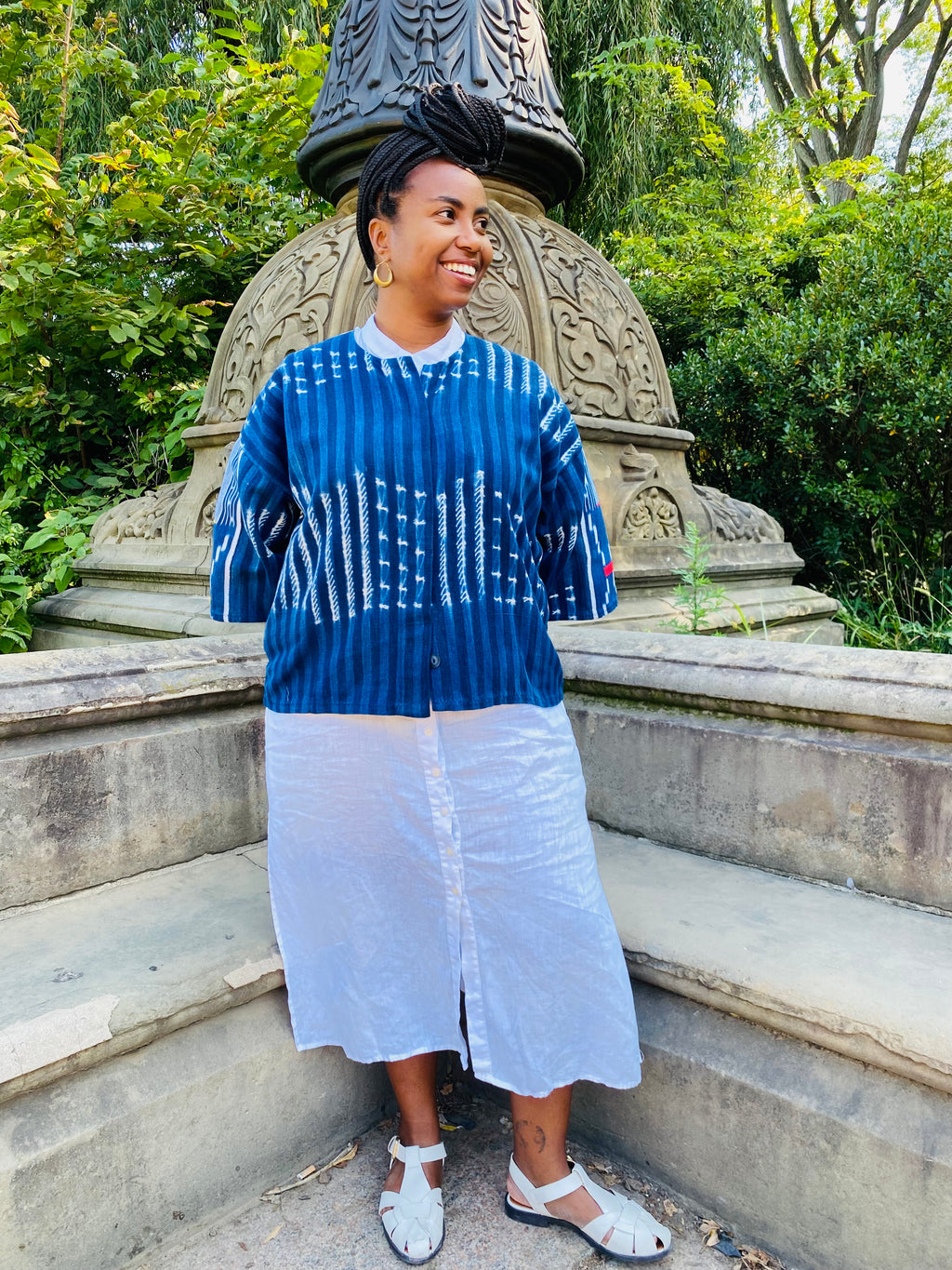 Authentic Resist-Dyed Indigo Jacket – Vintage Mossi West African Mud Cloth, Handwoven Button-Down | Ayo & Aye