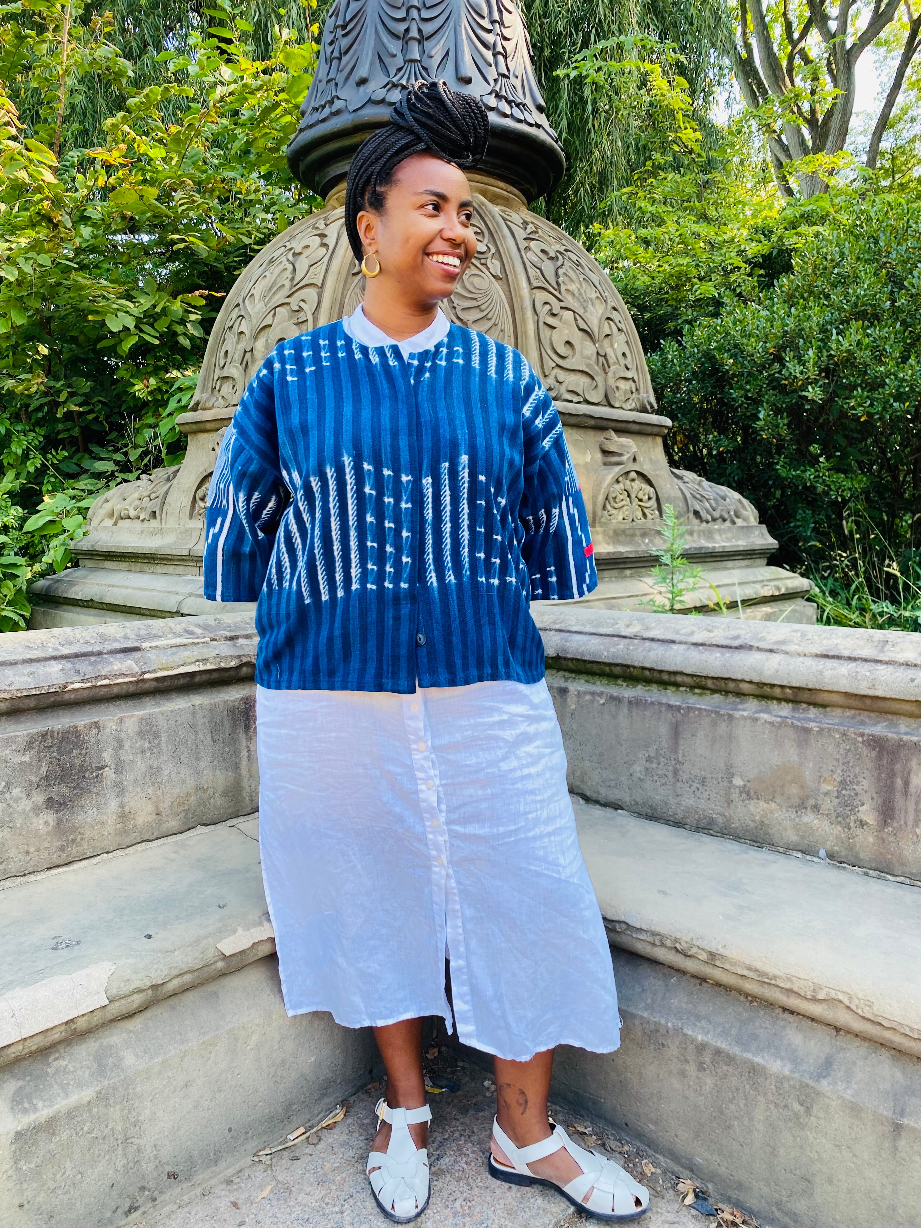 Authentic Resist-dyed Indigo Jacket, Vintage Mossi, West African Mud Cloth, Handwoven Button-Down (#29)