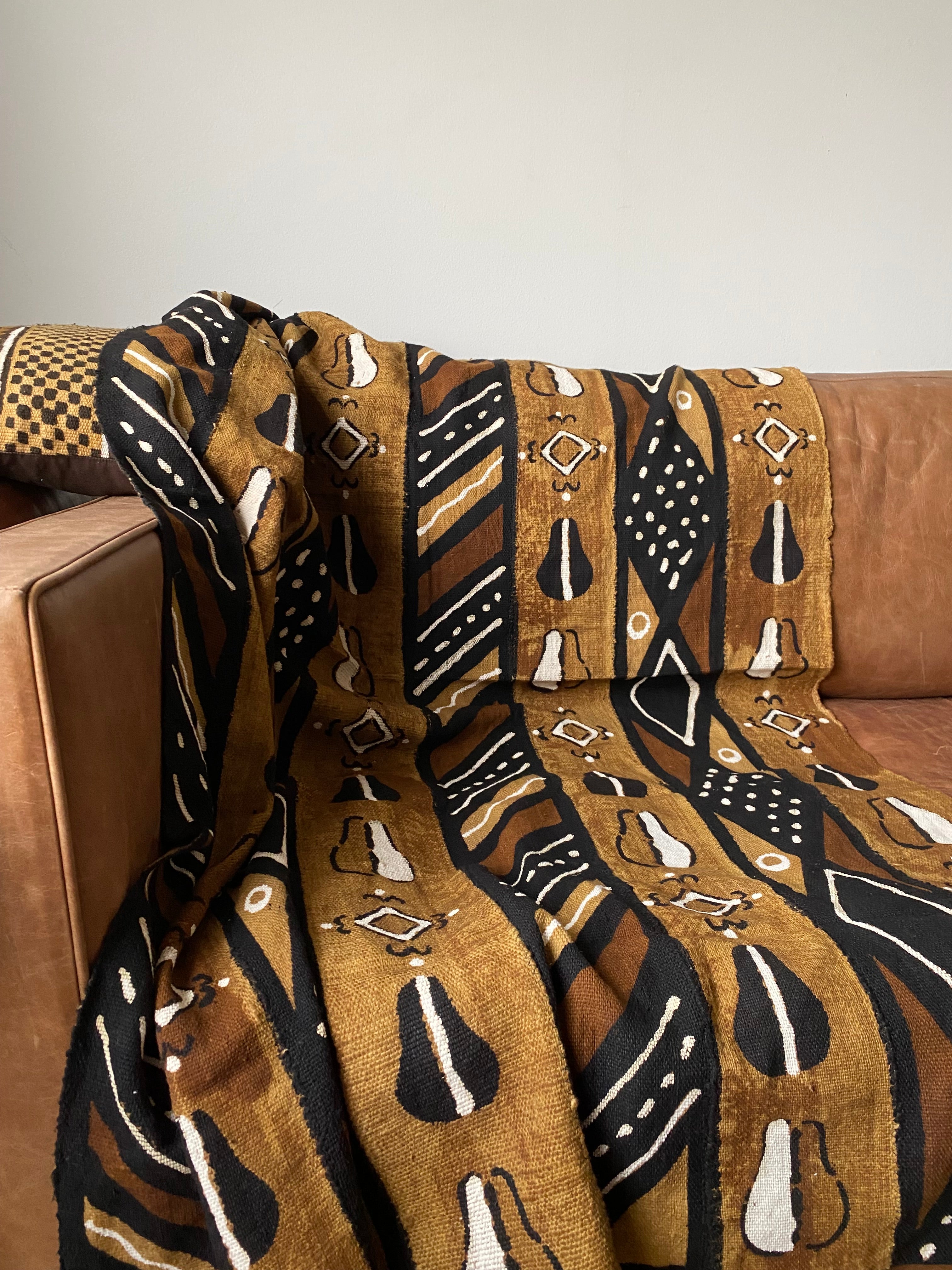 Bogolan Mud Cloth Throw Blanket – Tan, Brown & Dark Brown (Various)