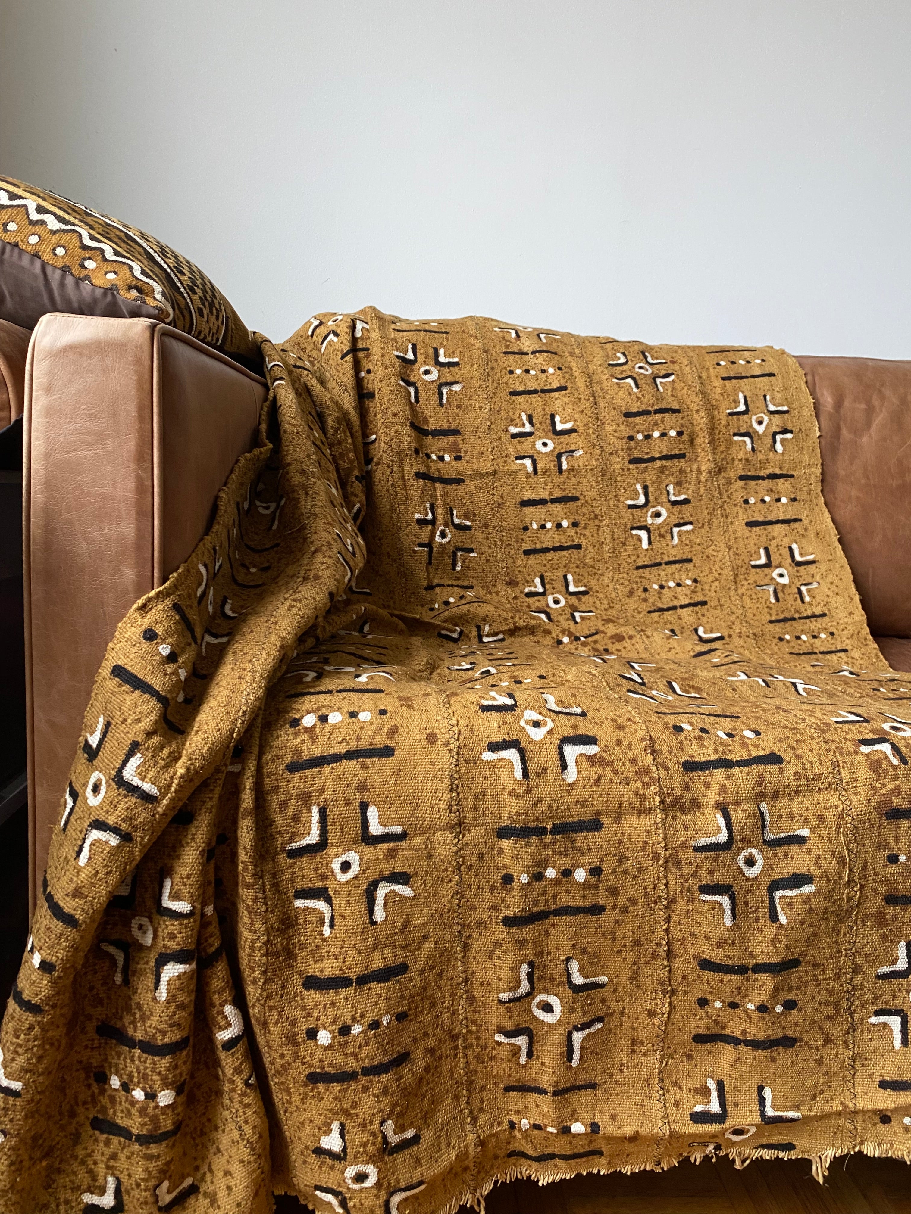 Bogolan Mud Cloth Throw Blanket – Tan, Brown & Dark Brown (Various)