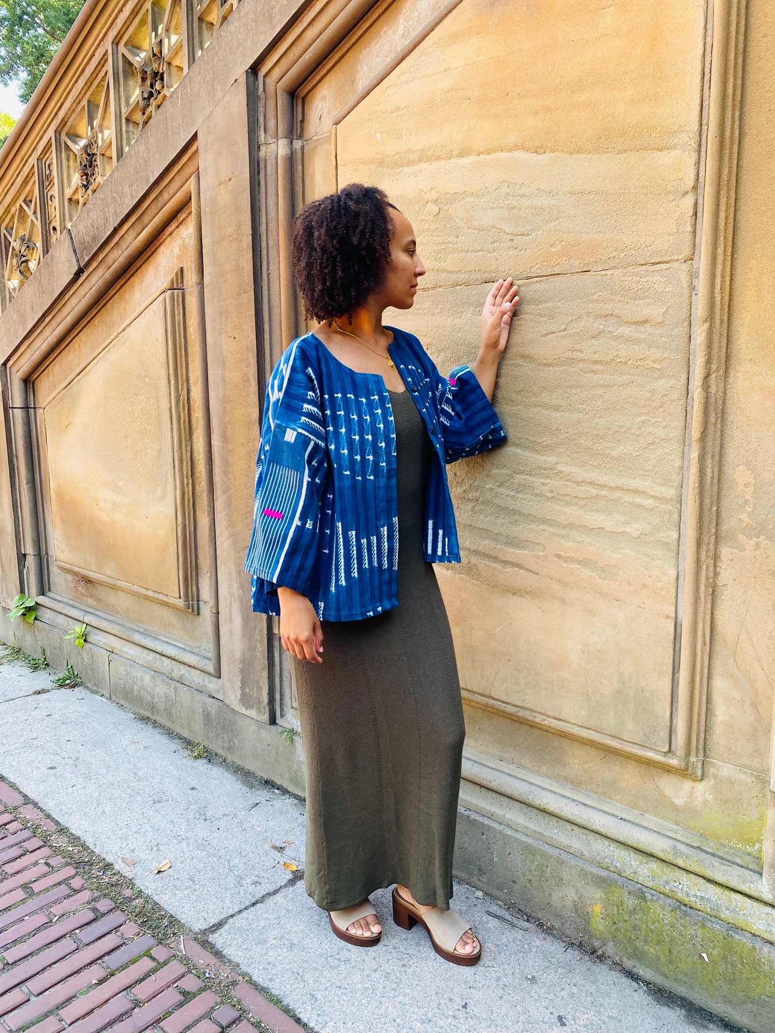 Women's Natural Vintage Indigo Jacket – African Mud Cloth Handwoven Button-Down | Ayo & Aye