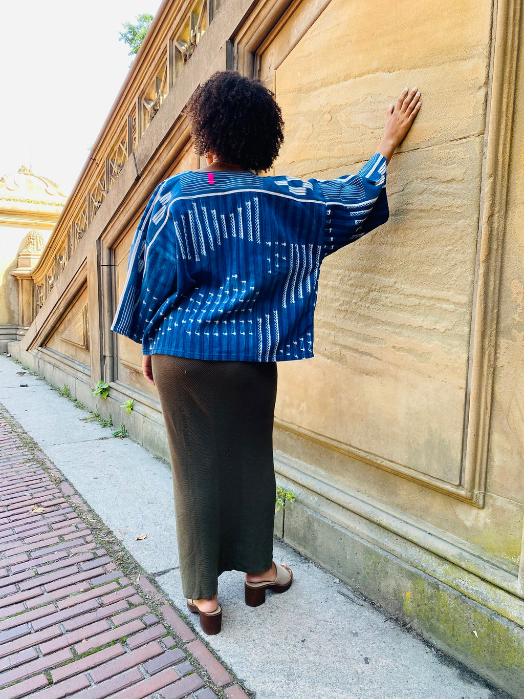 Women's Natural Vintage Indigo Jacket – African Mud Cloth Handwoven Button-Down | Ayo & Aye