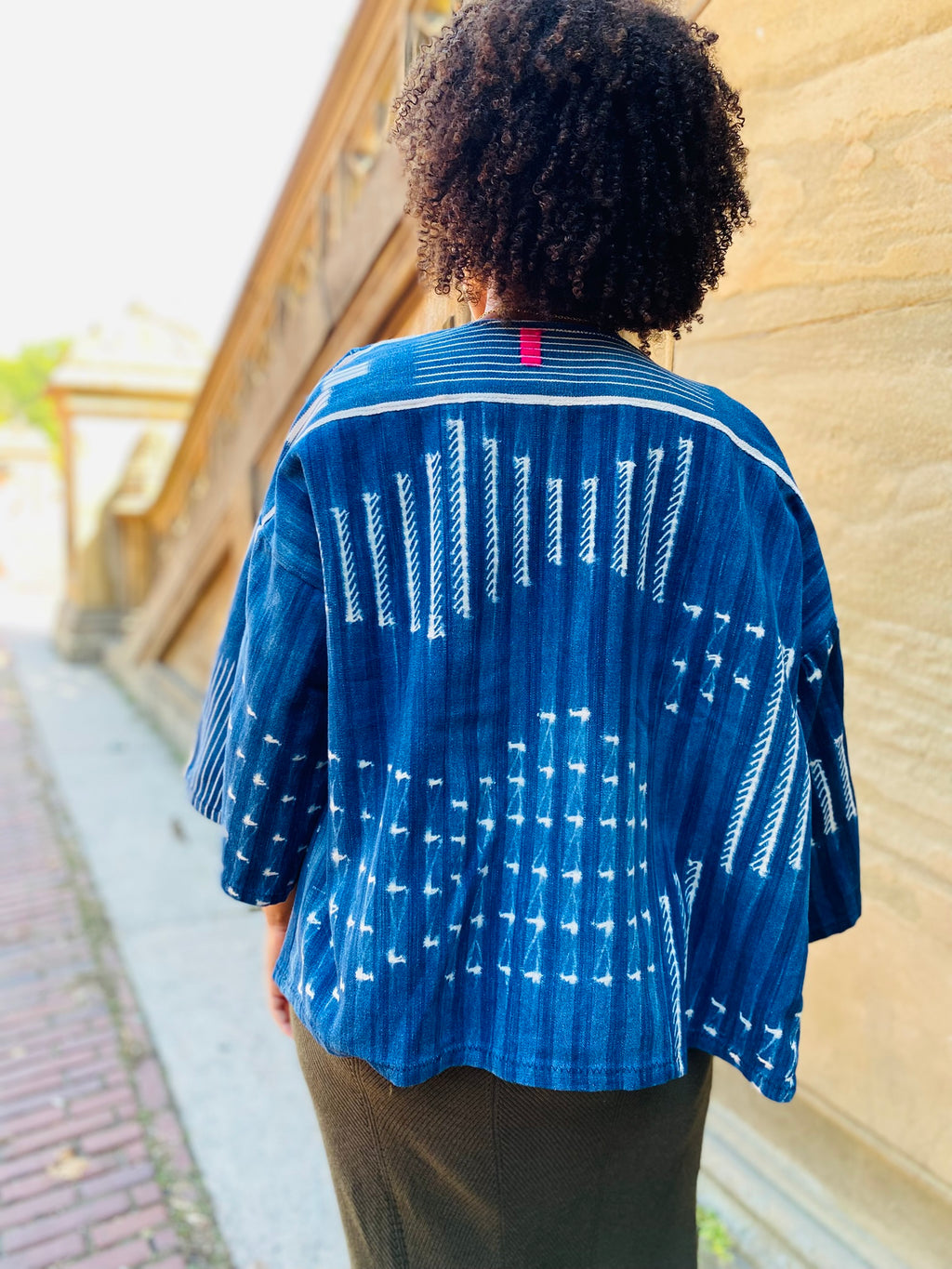 Women's Natural Vintage Indigo Jacket – African Mud Cloth Handwoven Button-Down | Ayo & Aye