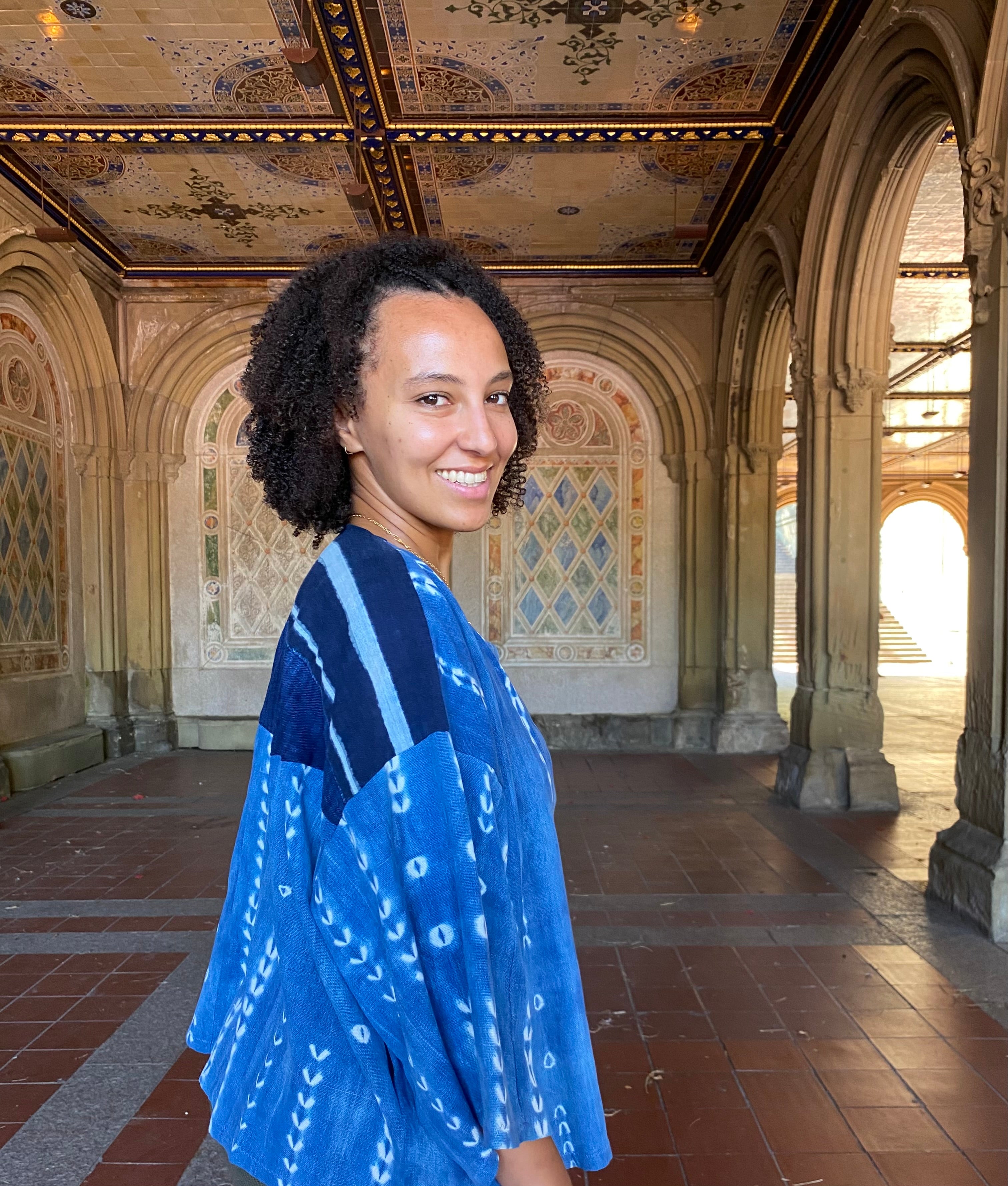 Women's Indigo Jacket, Modern Artisanal Layer, West Africa Handwoven Resist-Dyed Cotton, Medium/Large