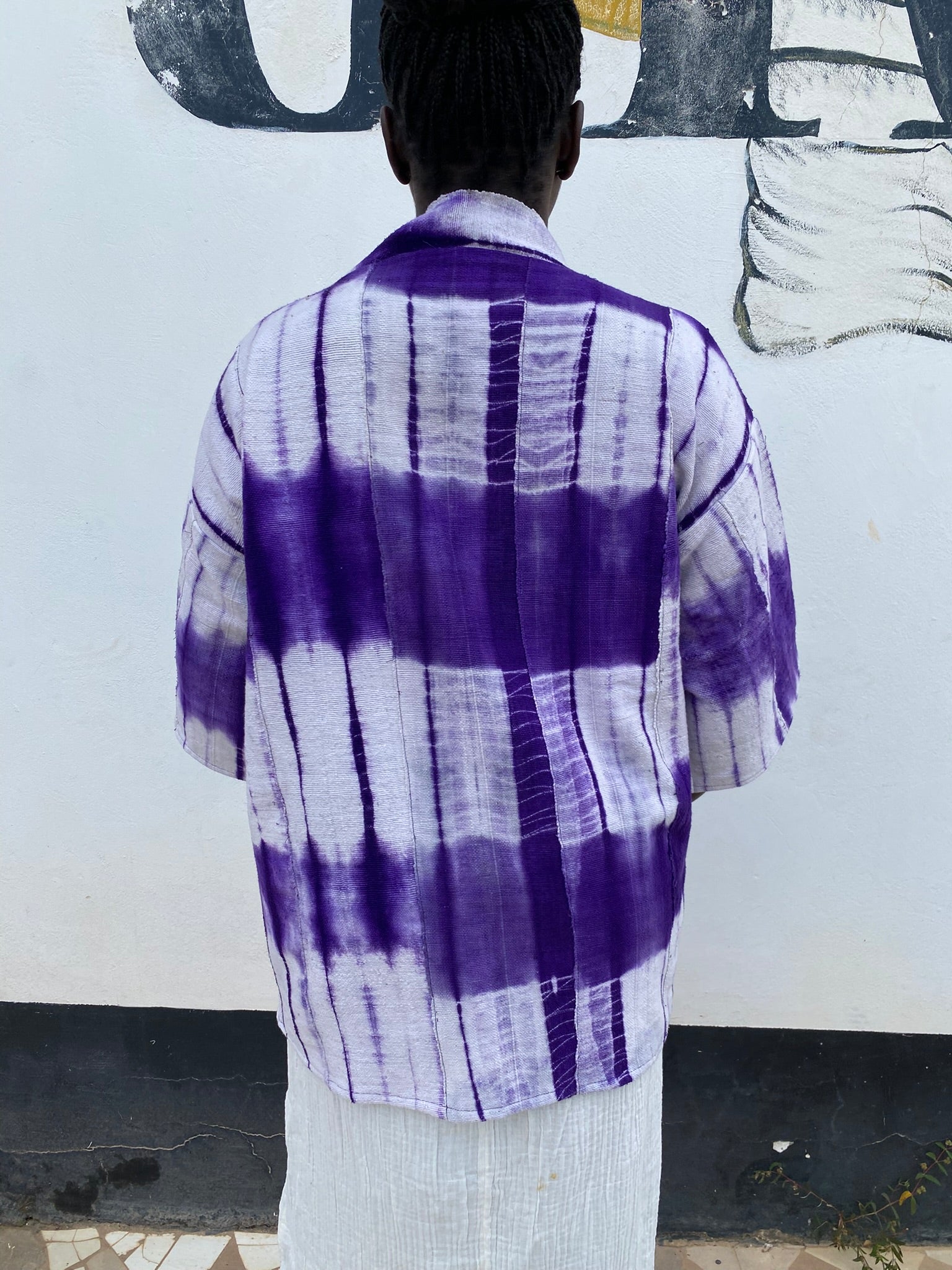 Authentic Resist-Dyed Purple Indigo Jacket, Bamana Indigo Cloth, Handwoven Open Front Jacket, No. 01 (M/L)