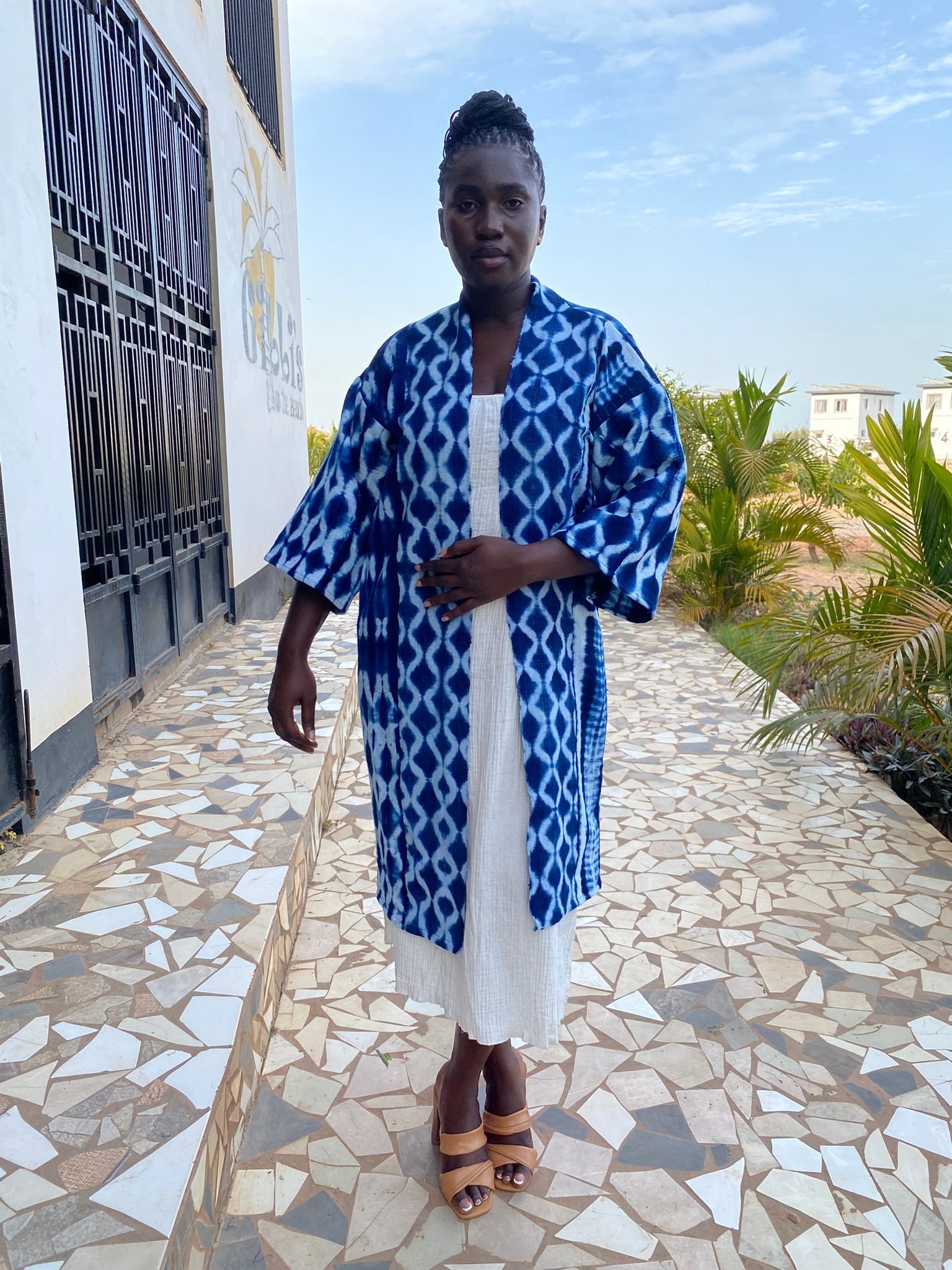 Authentic Resist-Dyed Indigo Duster, Bamana Indigo Cloth, Handwoven Open Front Jacket, No. 03) (M/L)