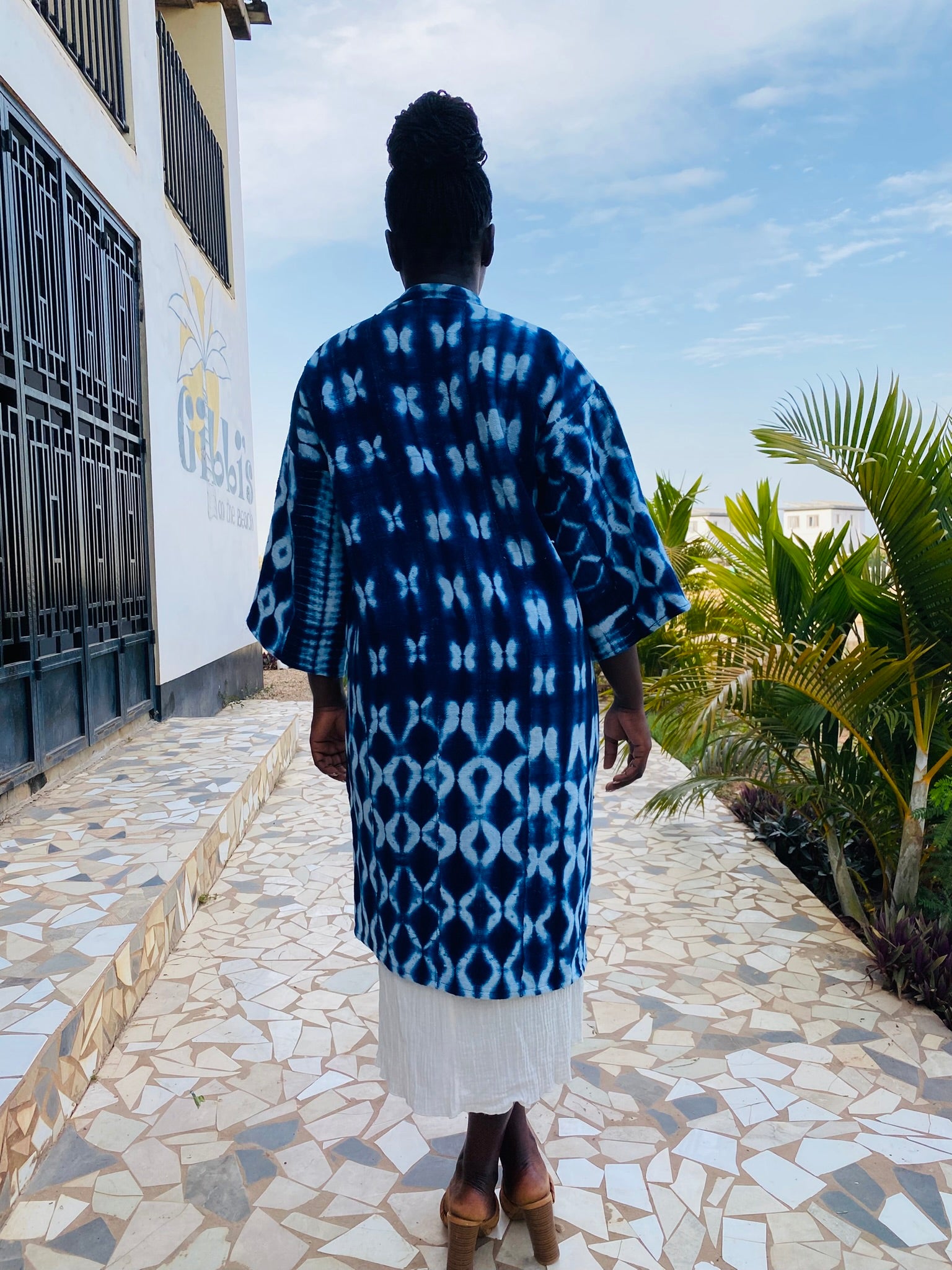 Authentic Resist-Dyed Indigo Duster, Bamana Indigo Cloth, Handwoven Open Front Jacket, No. 03) (M/L)