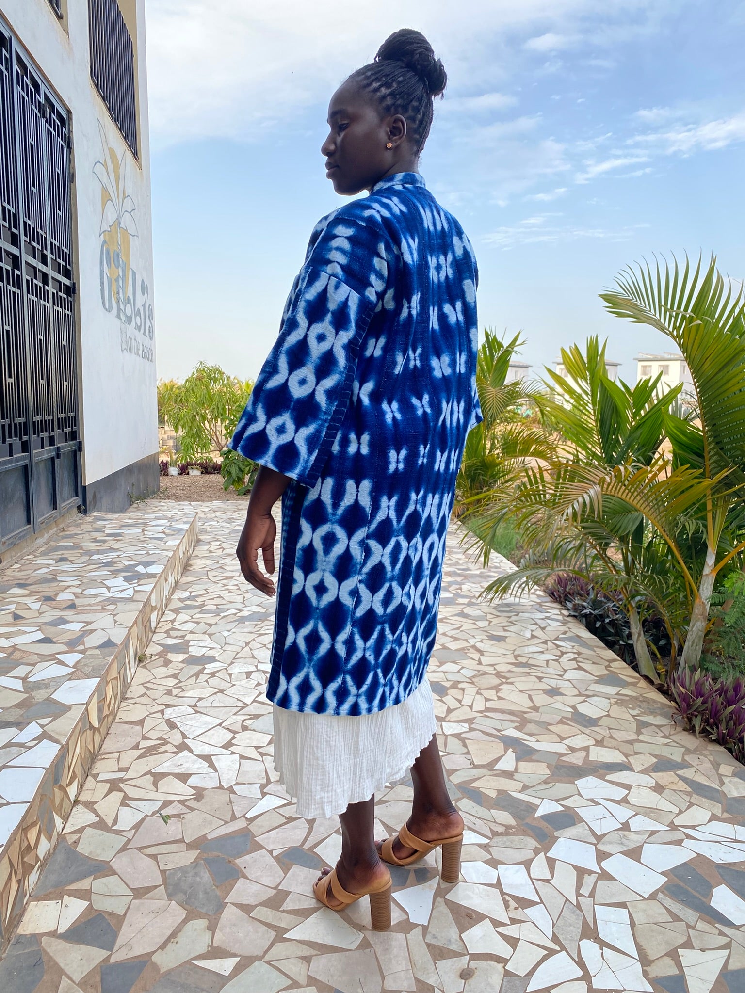 Authentic Resist-Dyed Indigo Duster, Bamana Indigo Cloth, Handwoven Open Front Jacket, No. 03) (M/L)