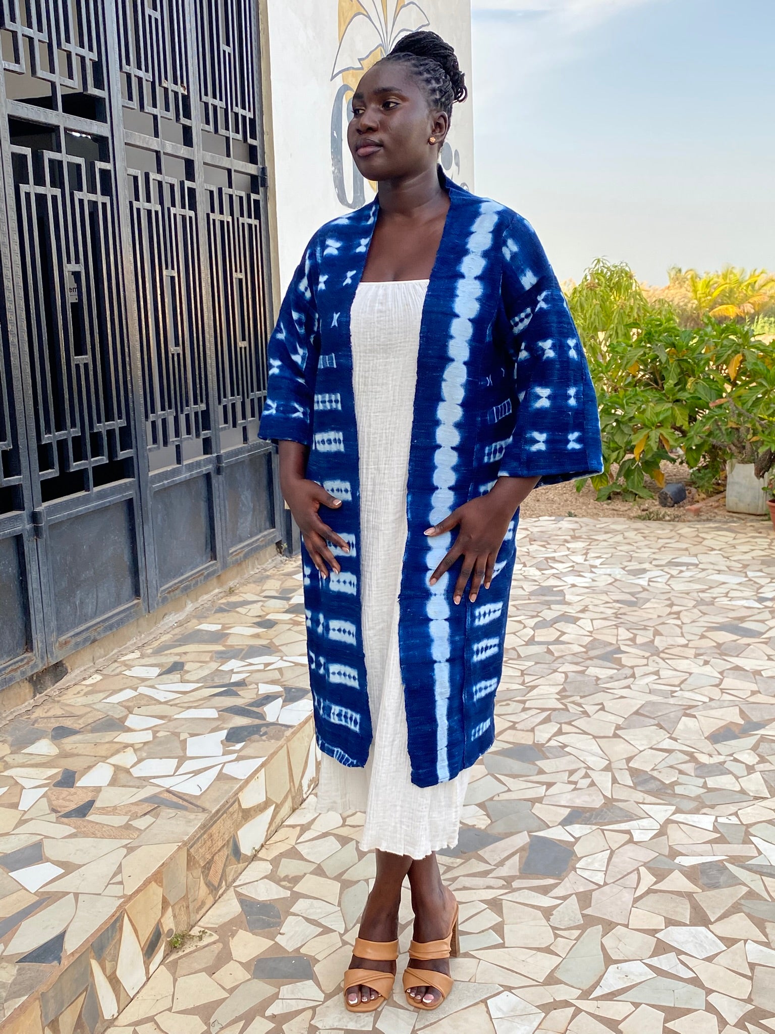 Authentic Resist-Dyed Indigo Duster, Bamana Indigo Cloth, Handwoven Open Front Jacket, No. 04 (M/L)
