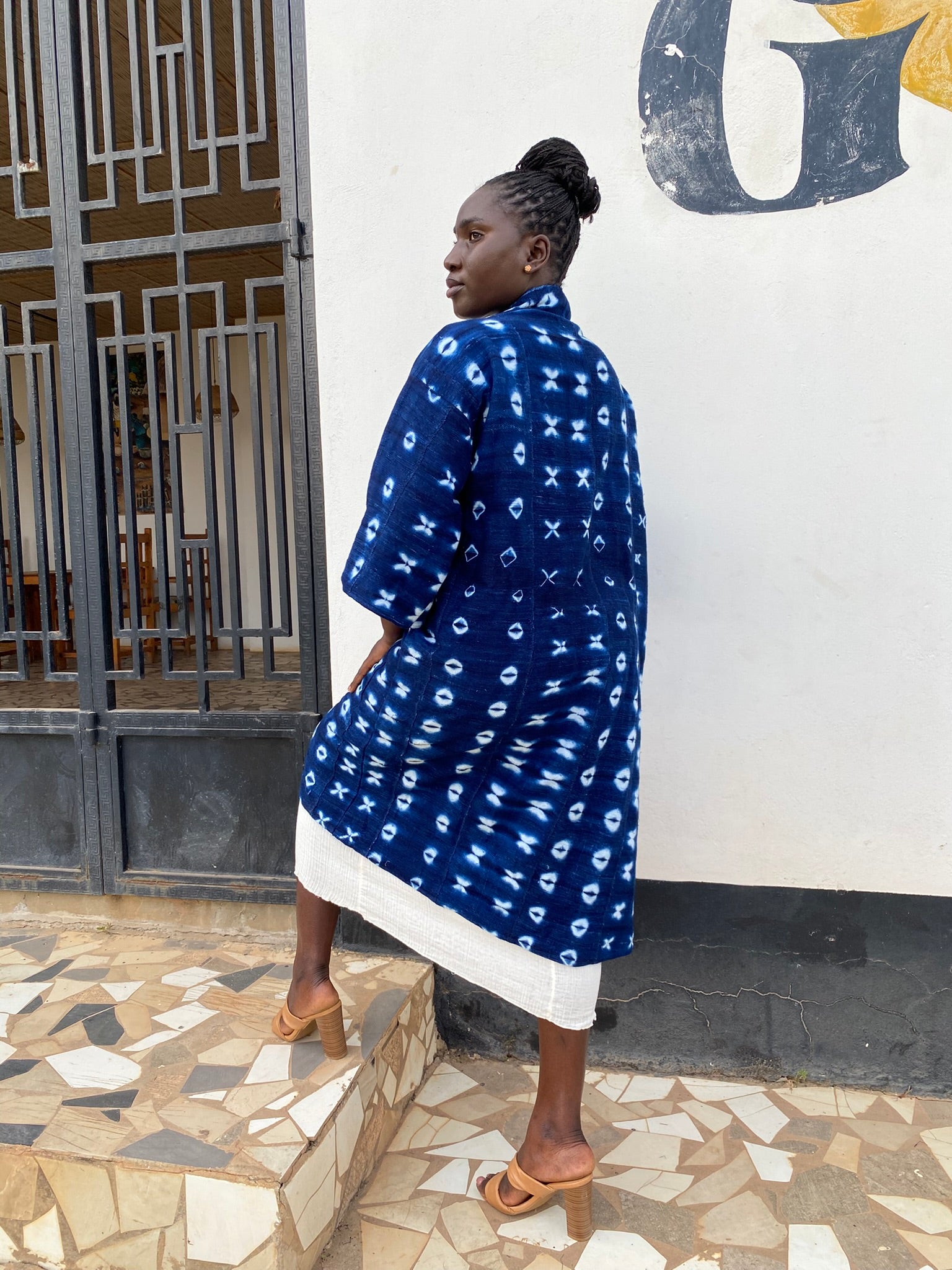 Authentic Resist-Dyed Indigo Duster, Bamana Indigo Cloth, Handwoven Open Front Jacket, No. 06 (L)