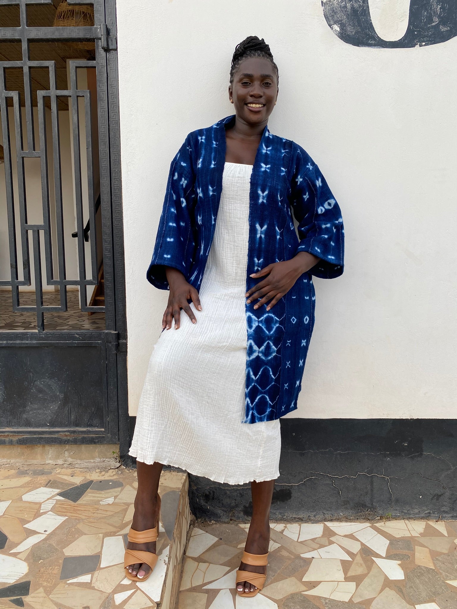 Authentic Resist-Dyed Indigo Duster, Bamana Indigo Cloth, Handwoven Open Front Jacket, No. 10 (M/L)