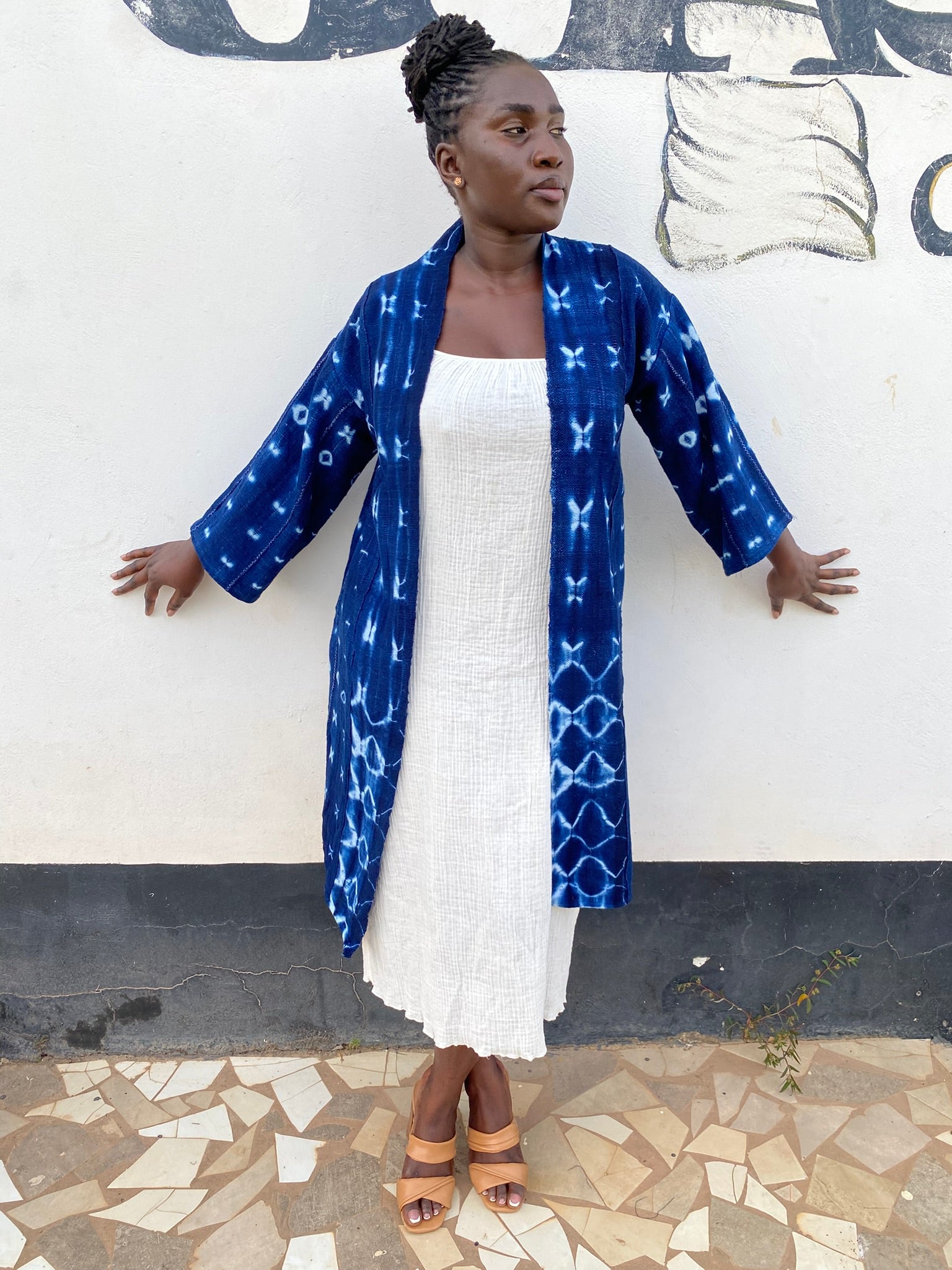 Authentic Resist-Dyed Indigo Duster, Bamana Indigo Cloth, Handwoven Open Front Jacket, No. 10 (M/L)