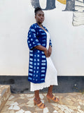 Authentic Resist-Dyed Indigo Duster – Bamana Handwoven Open Front Jacket, No. 05, S | Ayo & Aye