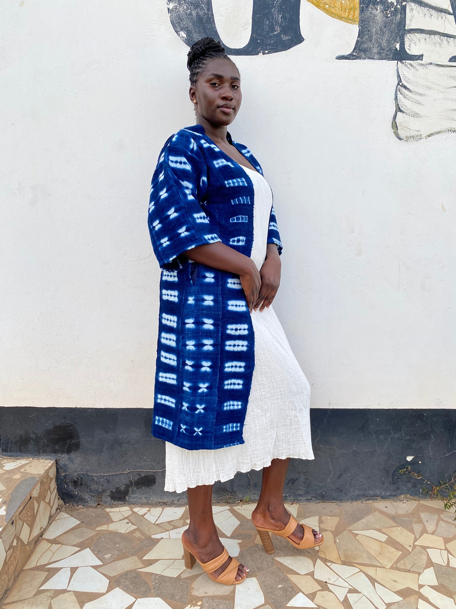 Authentic Resist-Dyed Indigo Duster, Bamana Indigo Cloth, Handwoven Open Front Jacket, No. 05 (S)