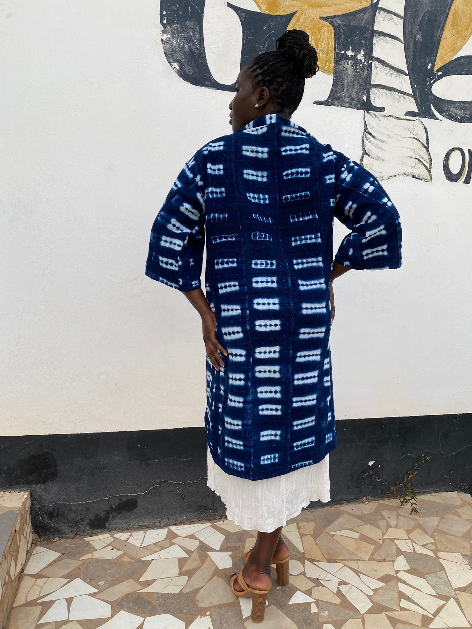 Authentic Resist-Dyed Indigo Duster, Bamana Indigo Cloth, Handwoven Open Front Jacket, No. 05 (S)