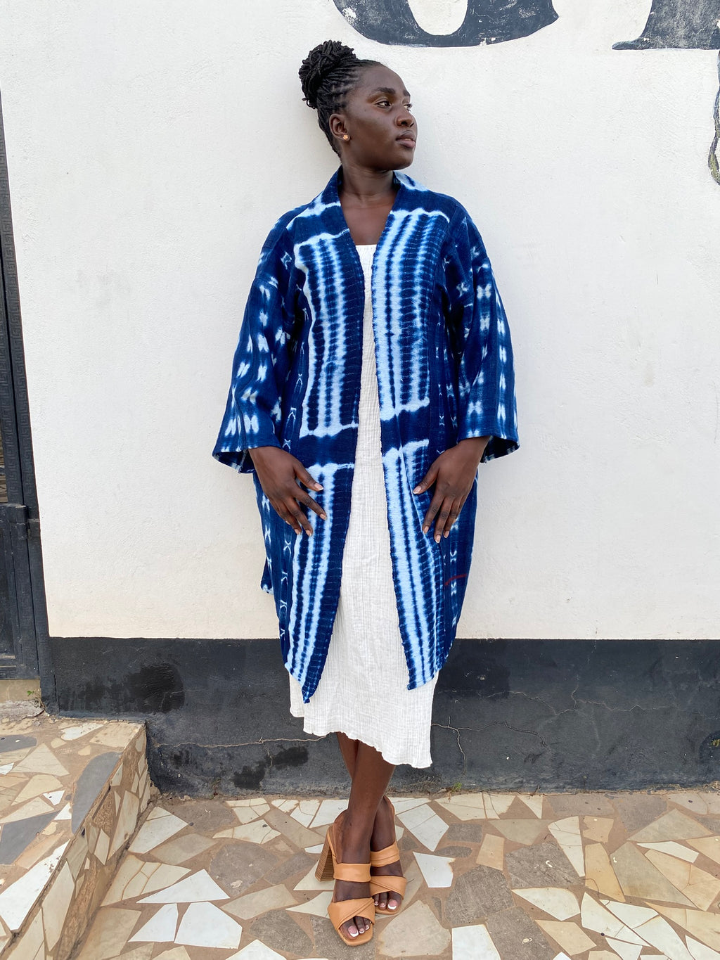 Authentic Resist-Dyed Indigo Duster – Bamana Handwoven Open Front Jacket, No. 08 (L/XL) | Ayo & Aye