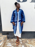 Authentic Resist-Dyed Indigo Duster – Bamana Handwoven Open Front Jacket, No. 08 (L/XL) | Ayo & Aye