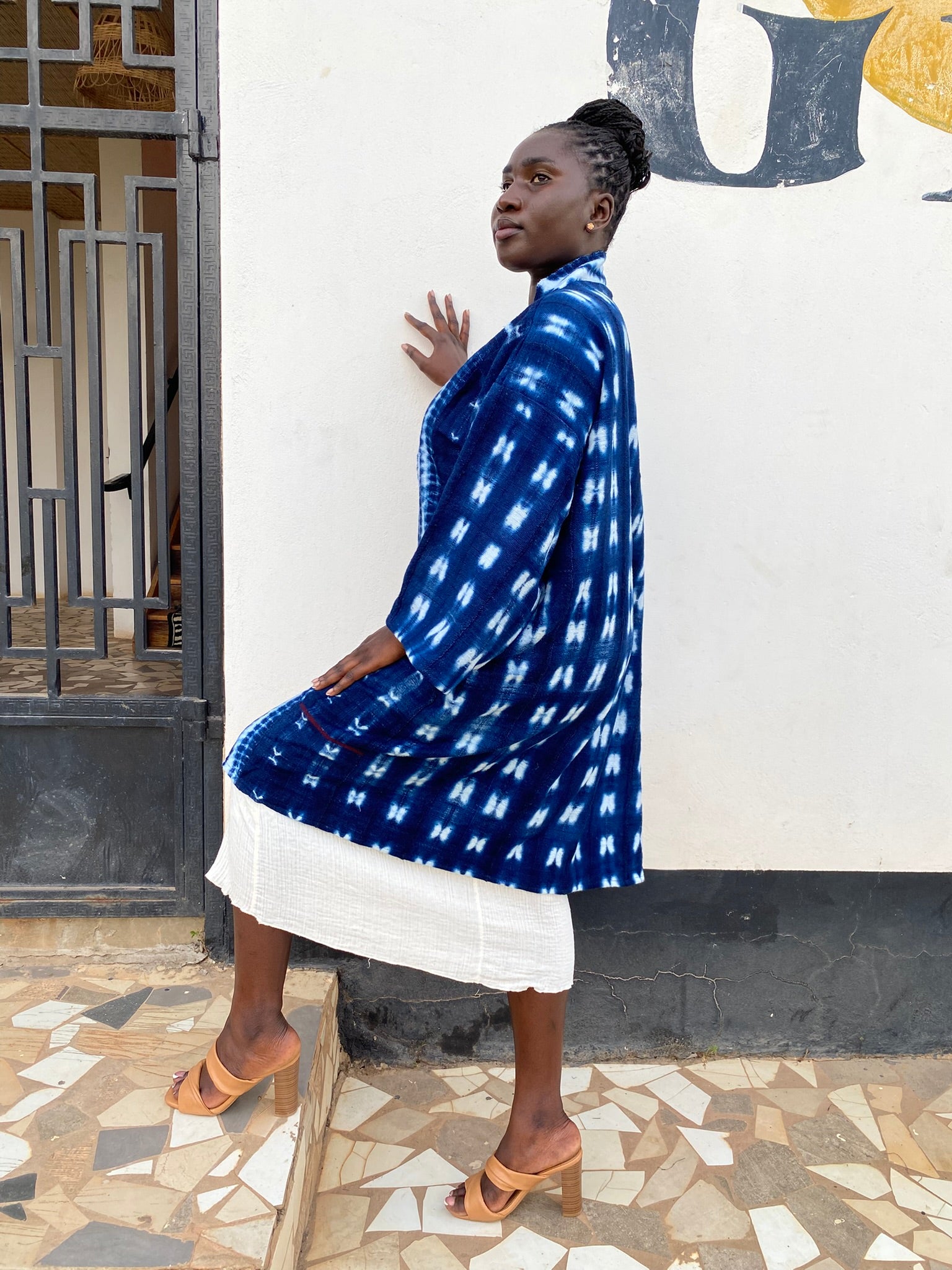 Authentic Resist-Dyed Indigo Duster, Bamana Indigo Cloth, Handwoven Open Front Jacket, No. 08 (L/XL)
