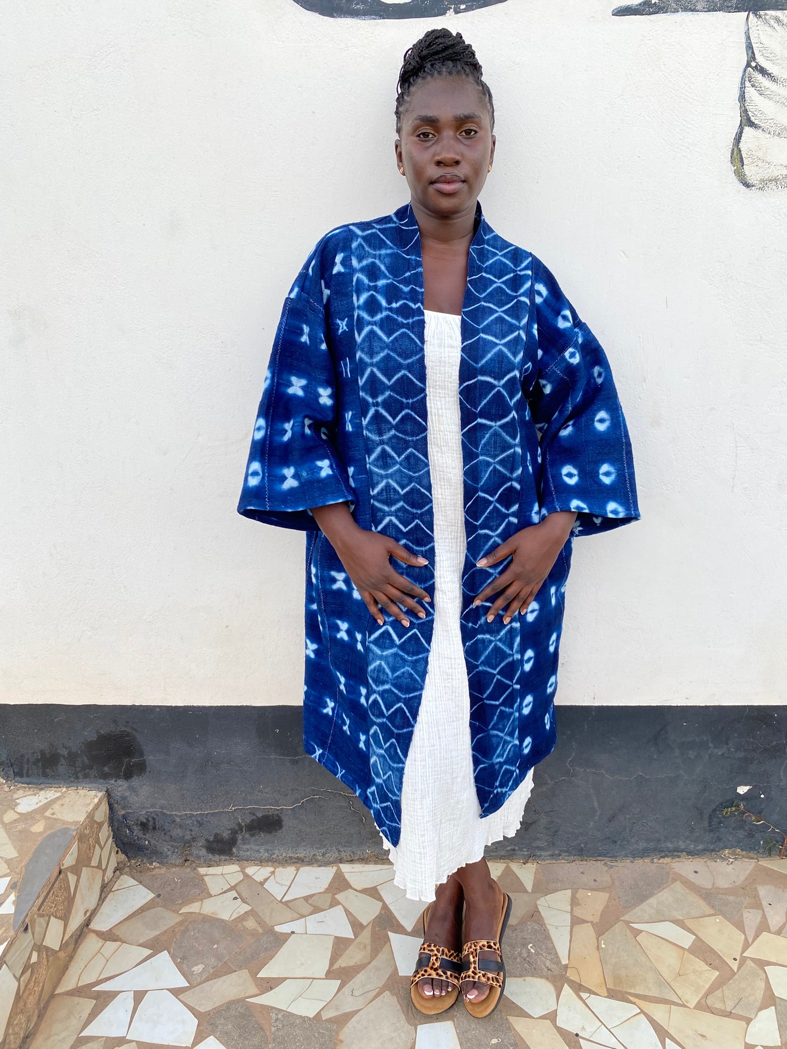 Authentic Resist-Dyed Indigo Duster, Bamana Indigo Cloth, Handwoven Open Front Jacket, No. 09 (M/L)